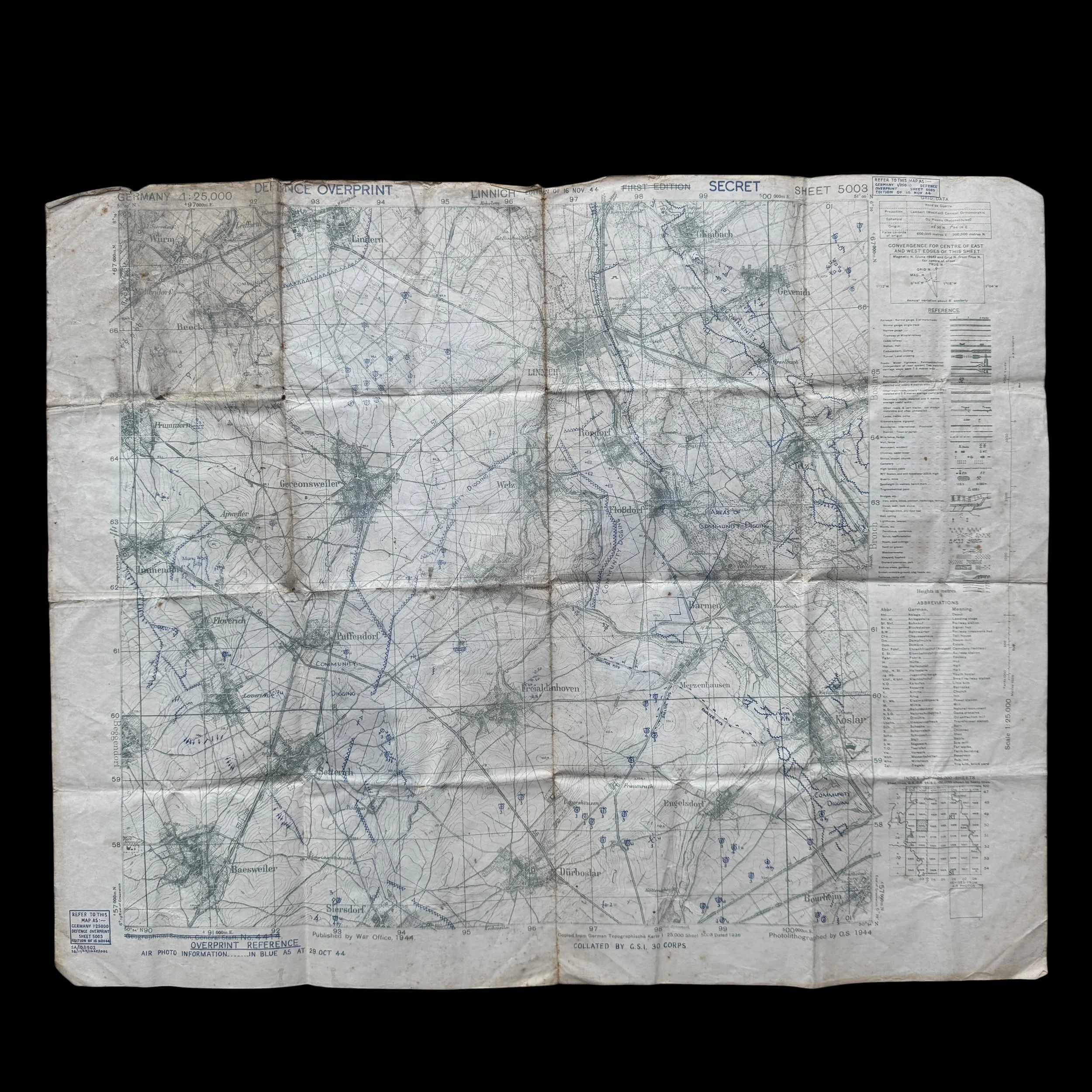 VERY RARE! WWII 1944 SECRET British XXX Corps Medic's D-Day Operation Queen Siegfried Line Defense Overprint Combat Map