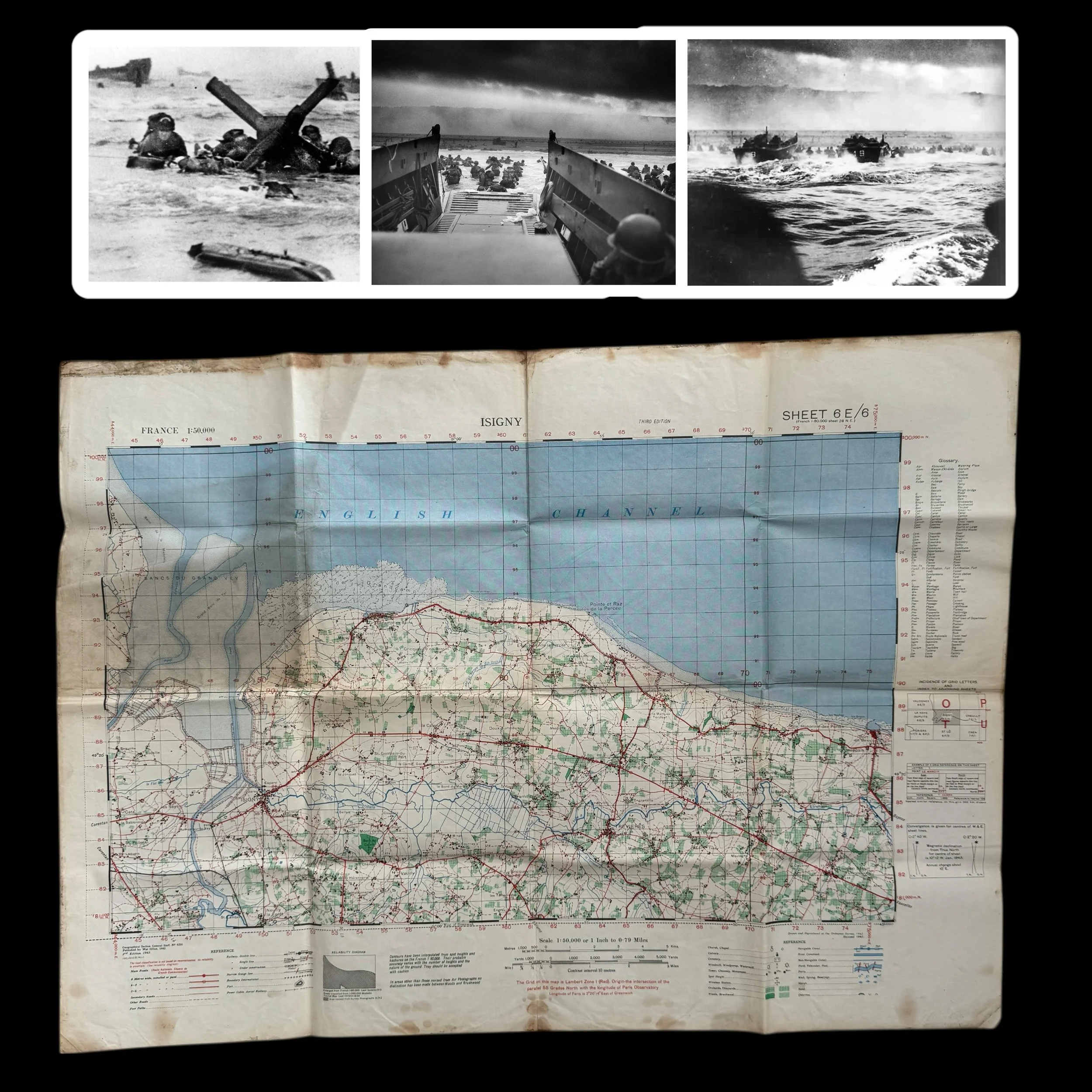 VERY RARE! WWII D-Day Operation Overlord Omaha Beach U.S. 1st & 29th Infantry Division “VIERVILLE–COLLEVILLE SECTORS” Combat Assault Map