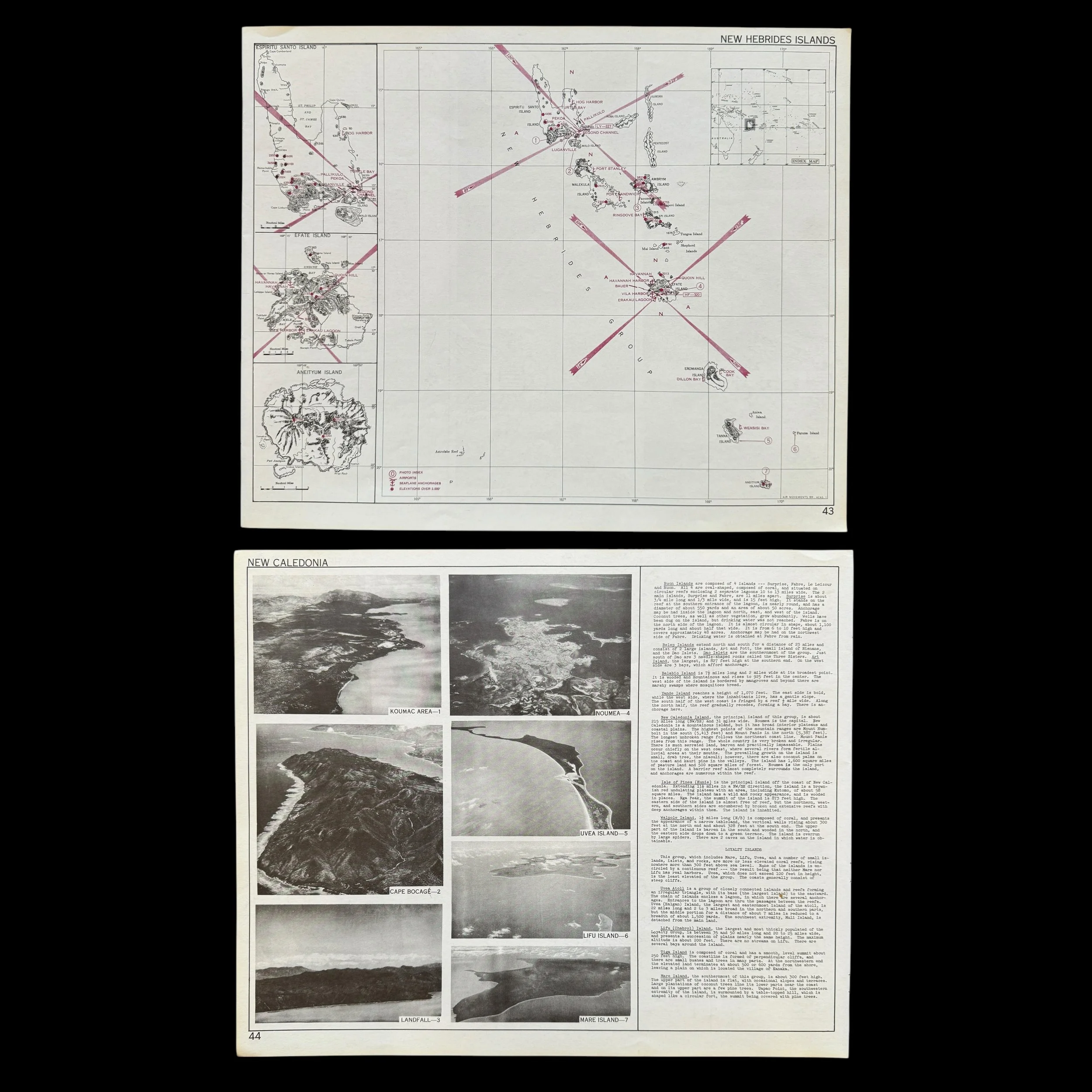 RARE! WWII 1944 CONFIDENTIAL "New Hebrides Islands - New Caledonia" U.S. Army Air Force Pacific Theater Pilot’s Flight Chart (Double-Sided)