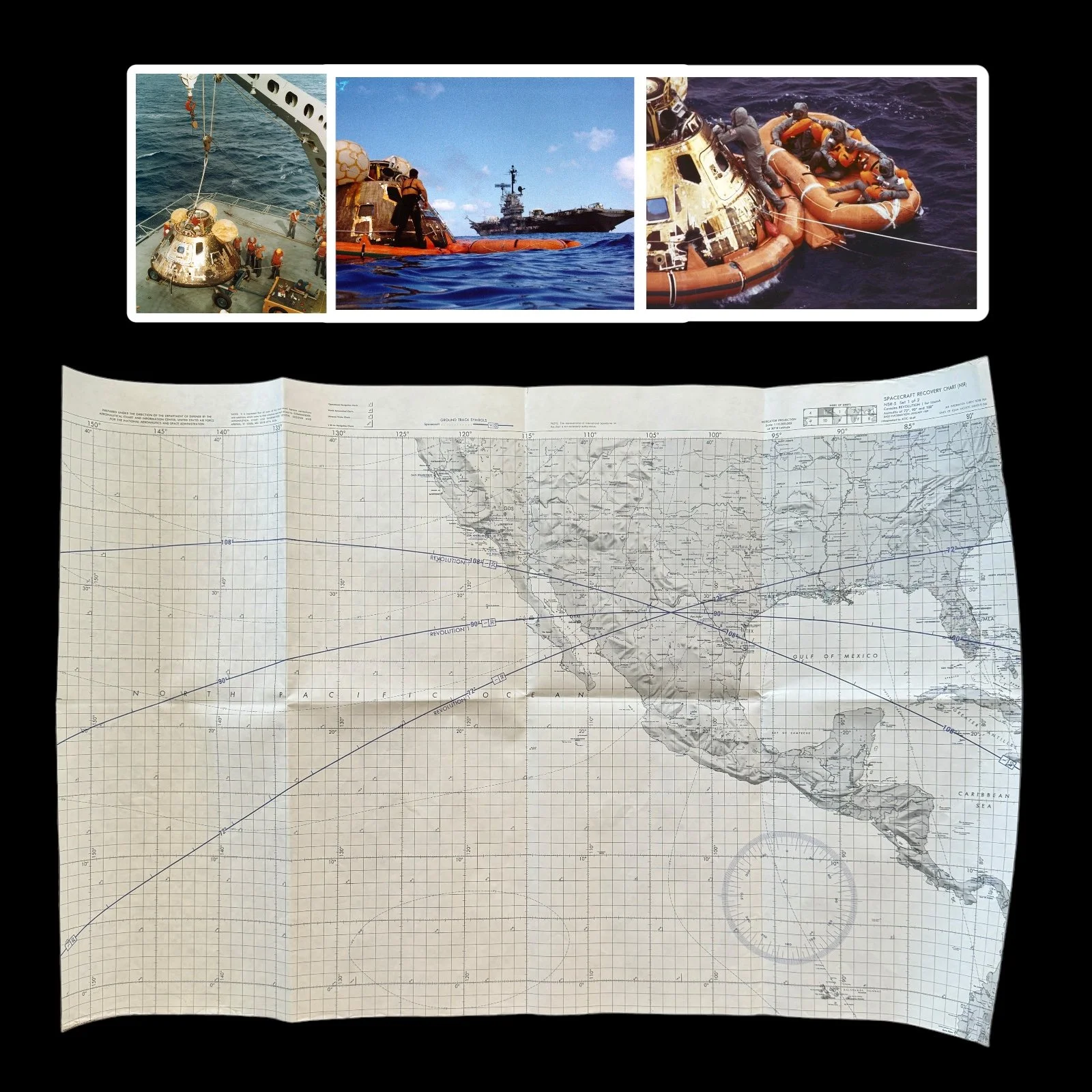 RARE! Original NASA 1969 Apollo 9-12 Mission "Spacecraft Recovery Chart" Department of Defense (DoD)