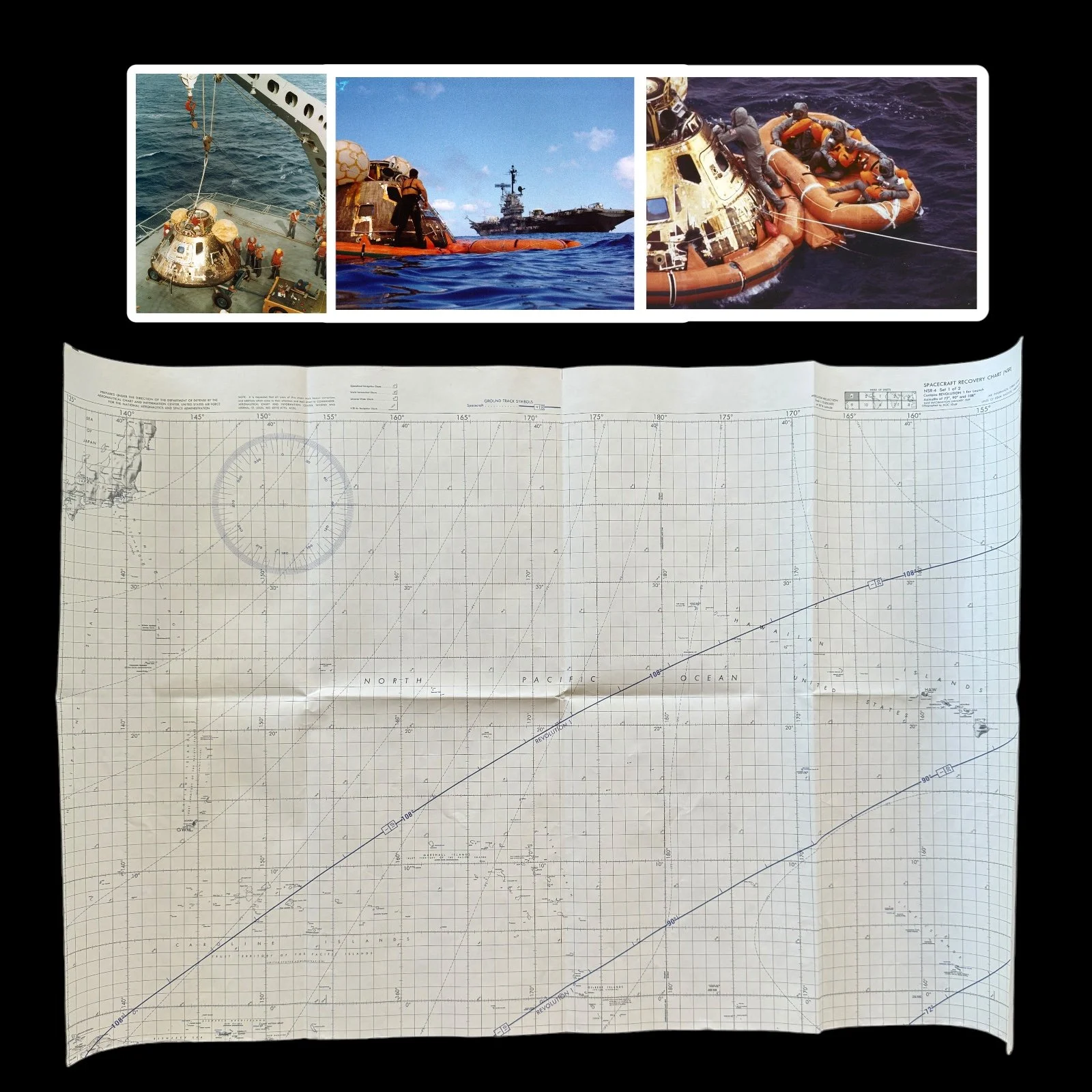 RARE! Original NASA 1969 Apollo 9-12 Mission "Spacecraft Recovery Chart" Department of Defense (DoD)