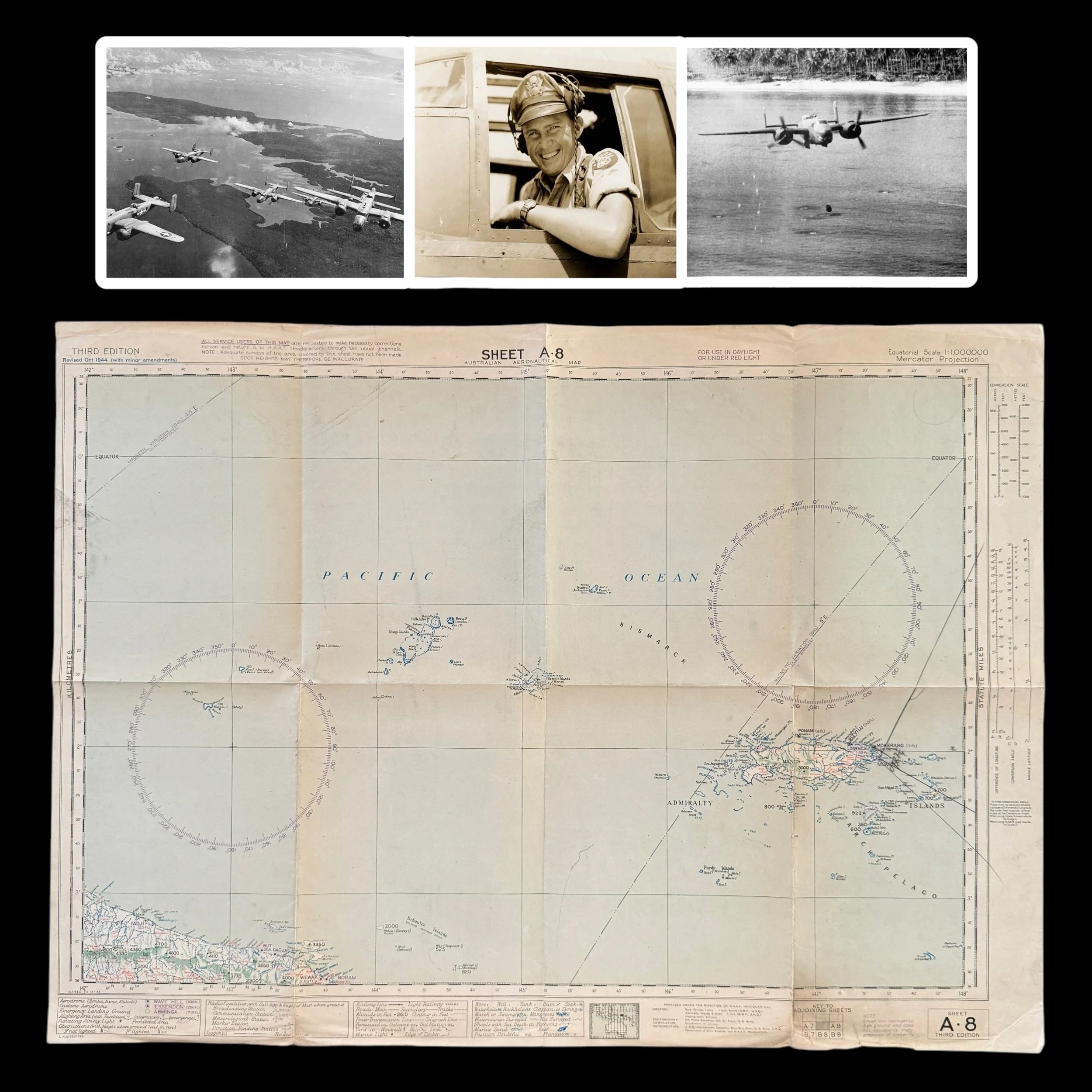 RARE! WWII 1944 U.S. 5th Air Force New Guinea & Admiralty Islands Campaign Combat Flight Navigation Map (Combat Marked)