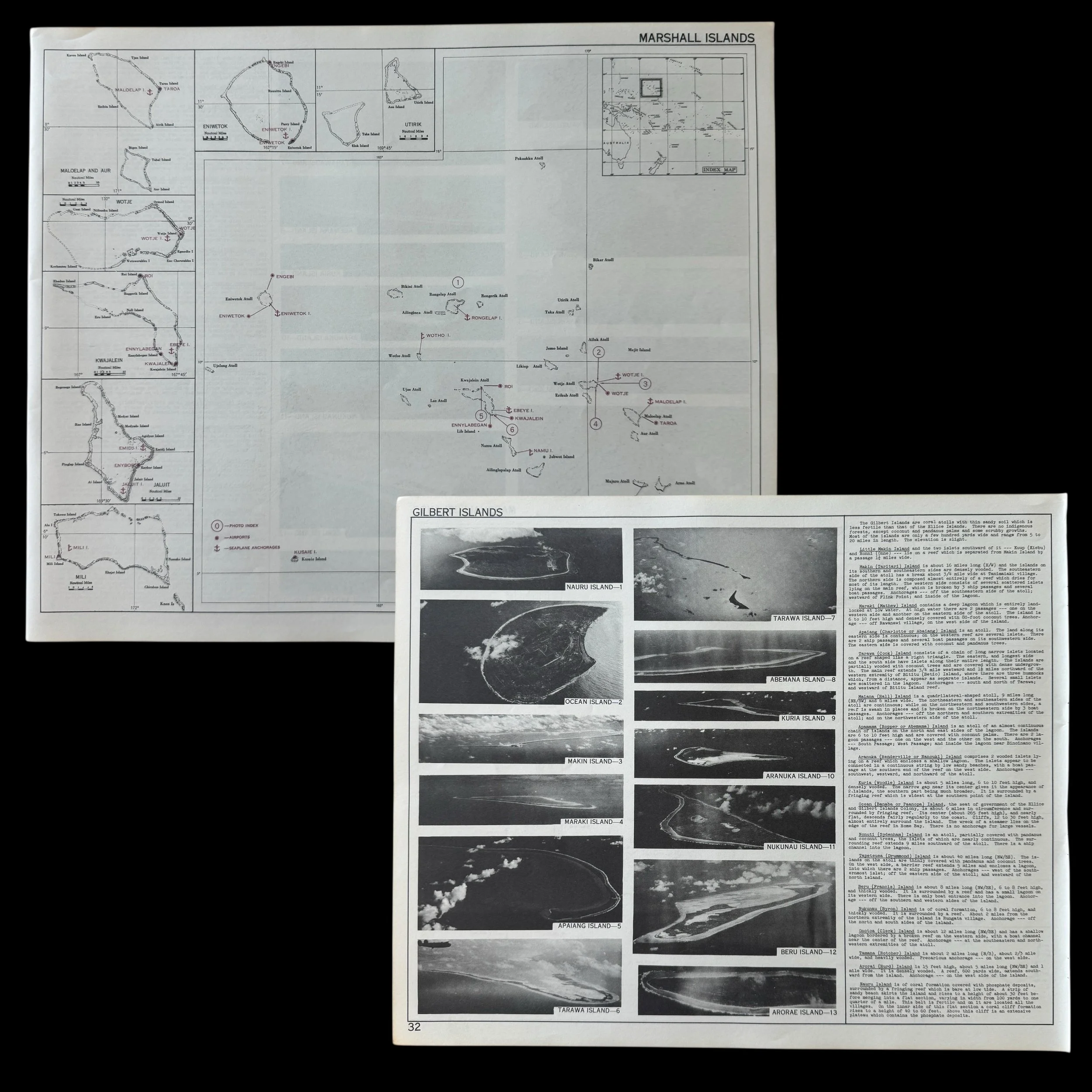 RARE! WWII 1944 CONFIDENTIAL "Marshall Islands & Gilbert Islands - U.S. Army Air Force Pacific Theater Pilot’s Flight Chart (Double-Sided)
