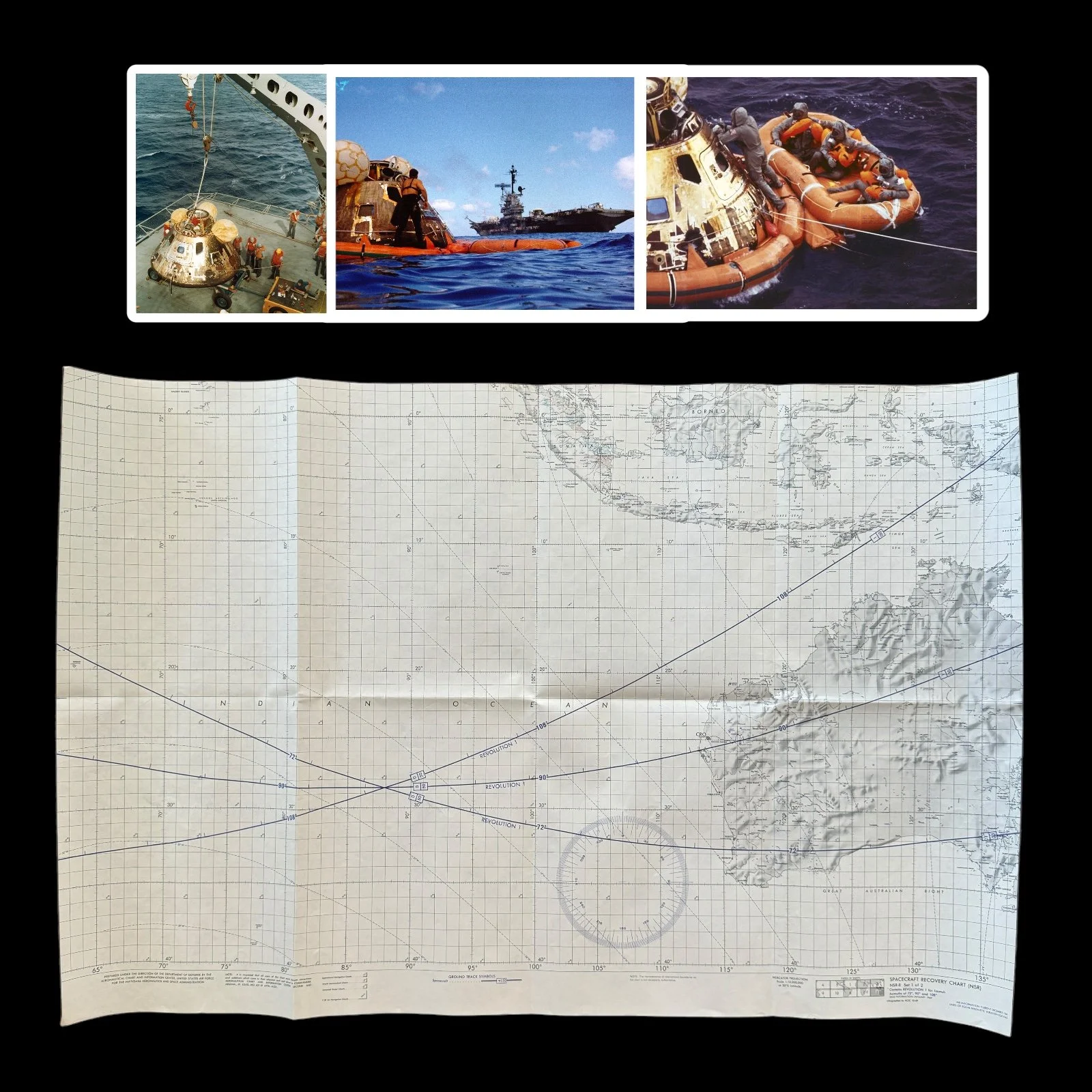 RARE! Original NASA 1969 Apollo 9-12 Mission "Spacecraft Recovery Chart" Department of Defense (DoD)