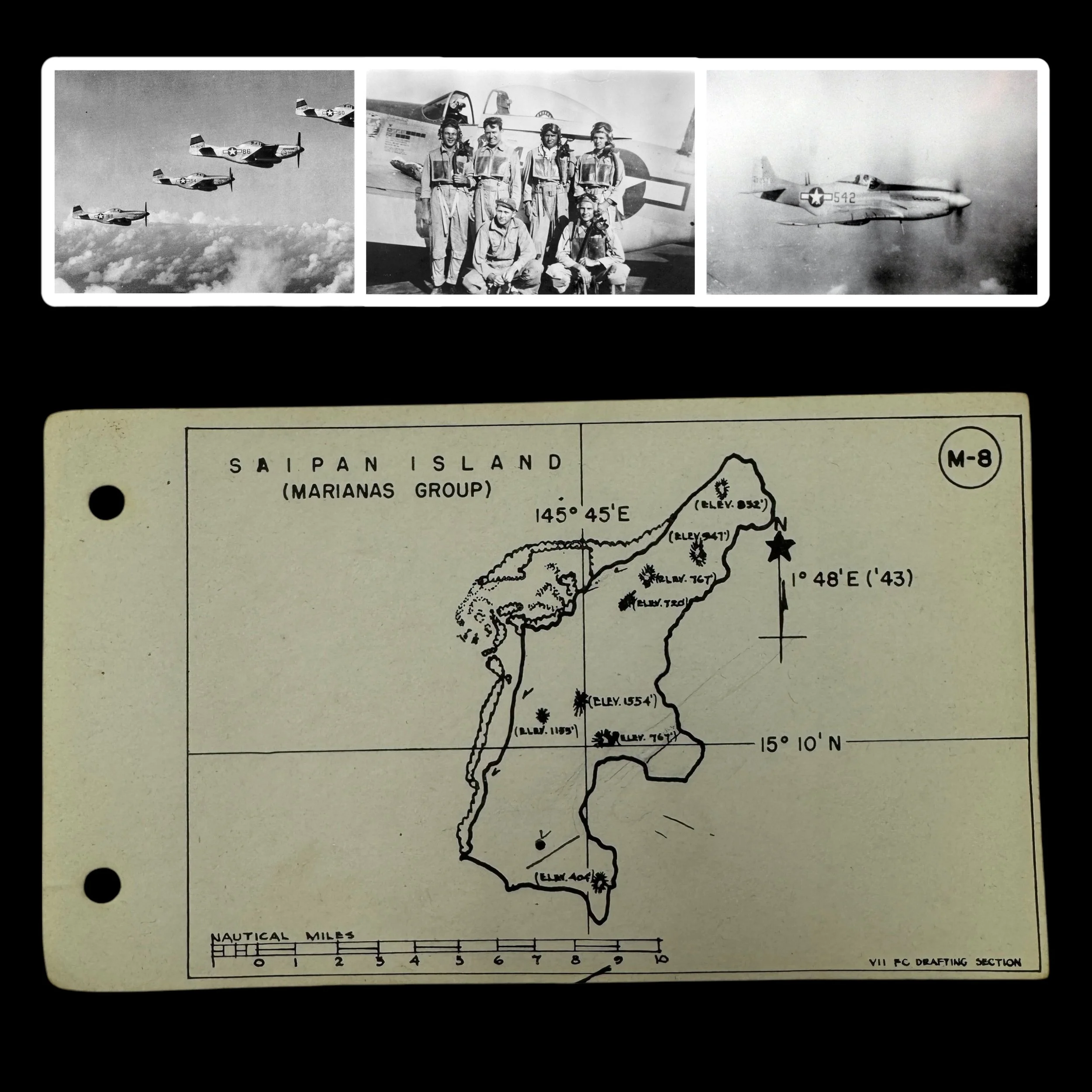 RARE! WWII VII Fighter Command P-51 Mustang Pilot Saipan (Marianas Group) "Kneepocket" Flight Combat Map