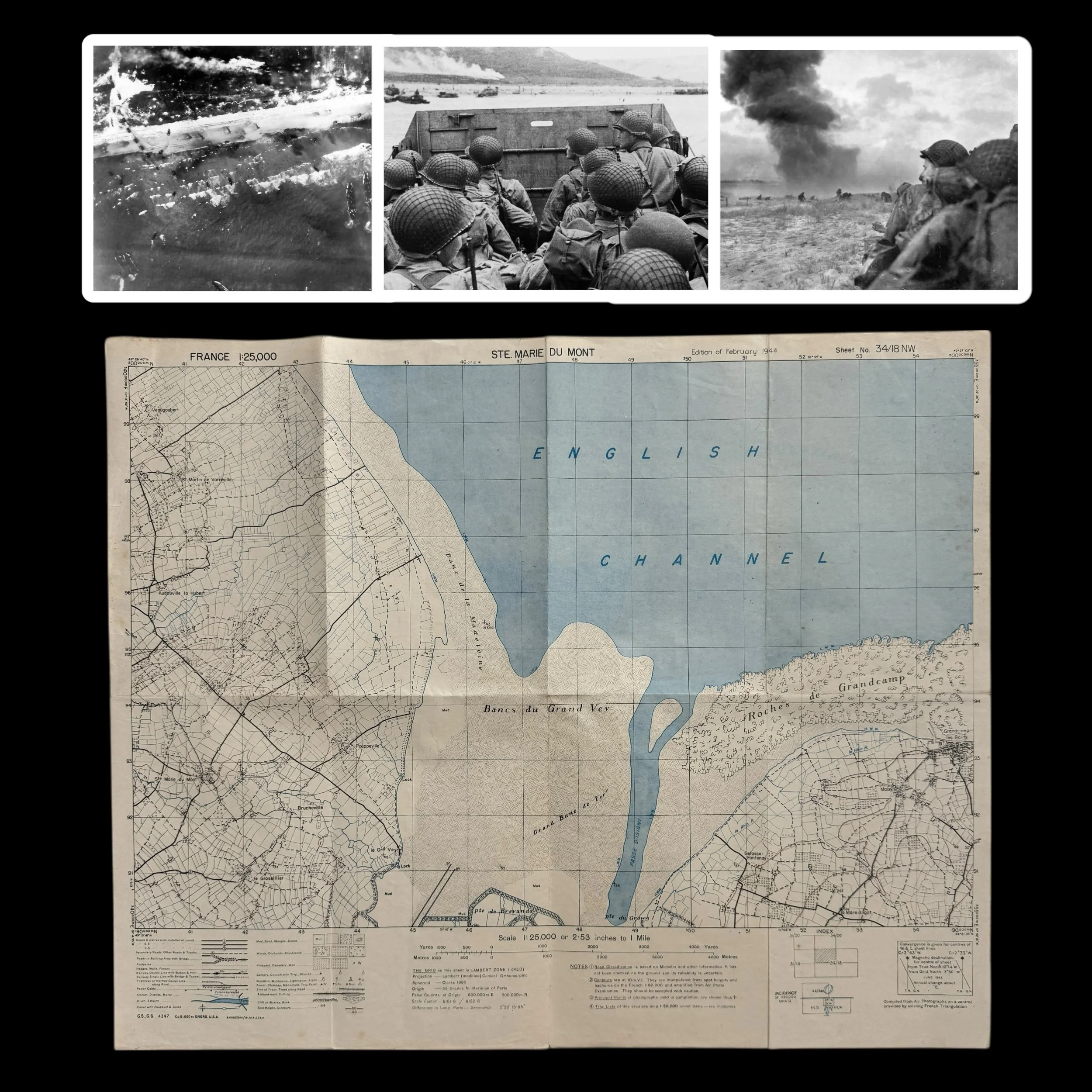 VERY RARE! WWII 1944 D-Day Operation Overlord Utah Beach U.S. 4th Infantry Division “STE. MARIE-DU-MONT” Combat Assault Map