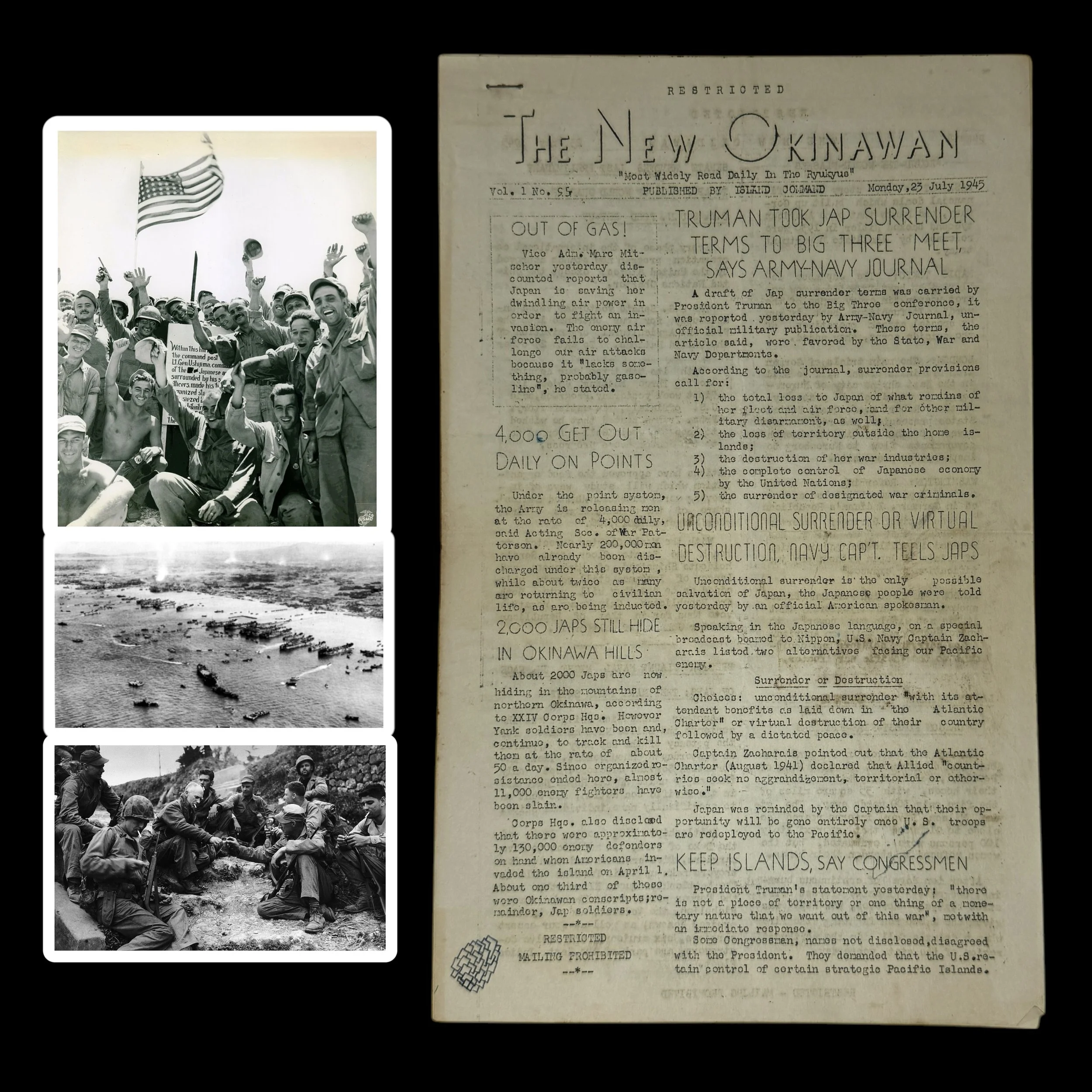 RARE! WWII July 23rd, 1945 "The New Okinawan" U.S. Soldier Produced Battlefield-Printed U.S. Military Combat Press Newspaper