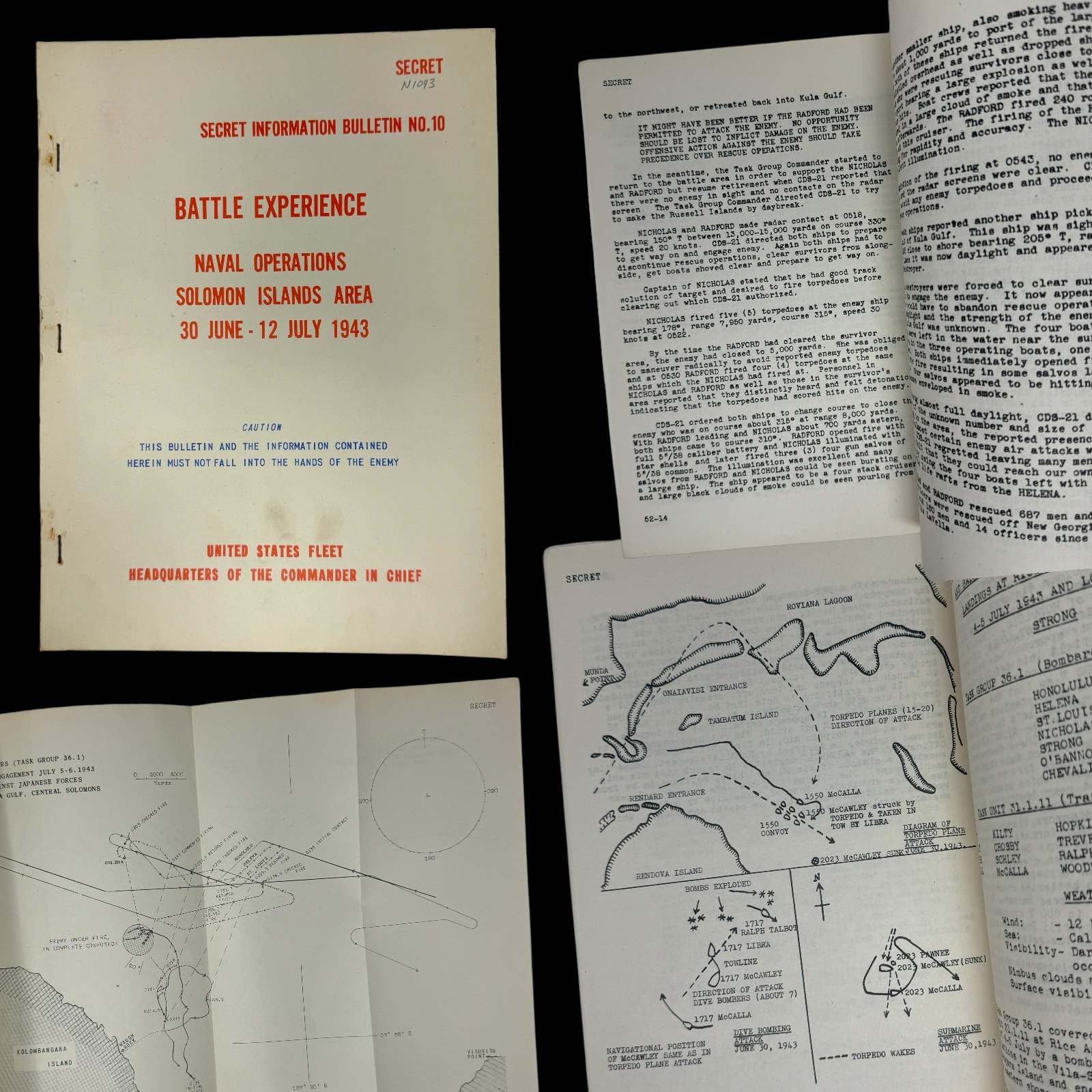 EXTREMELY RARE! WWII SECRET 1943 Naval Operations Solomon Islands Headquarters of the Commander in Chief Military Intelligence Report