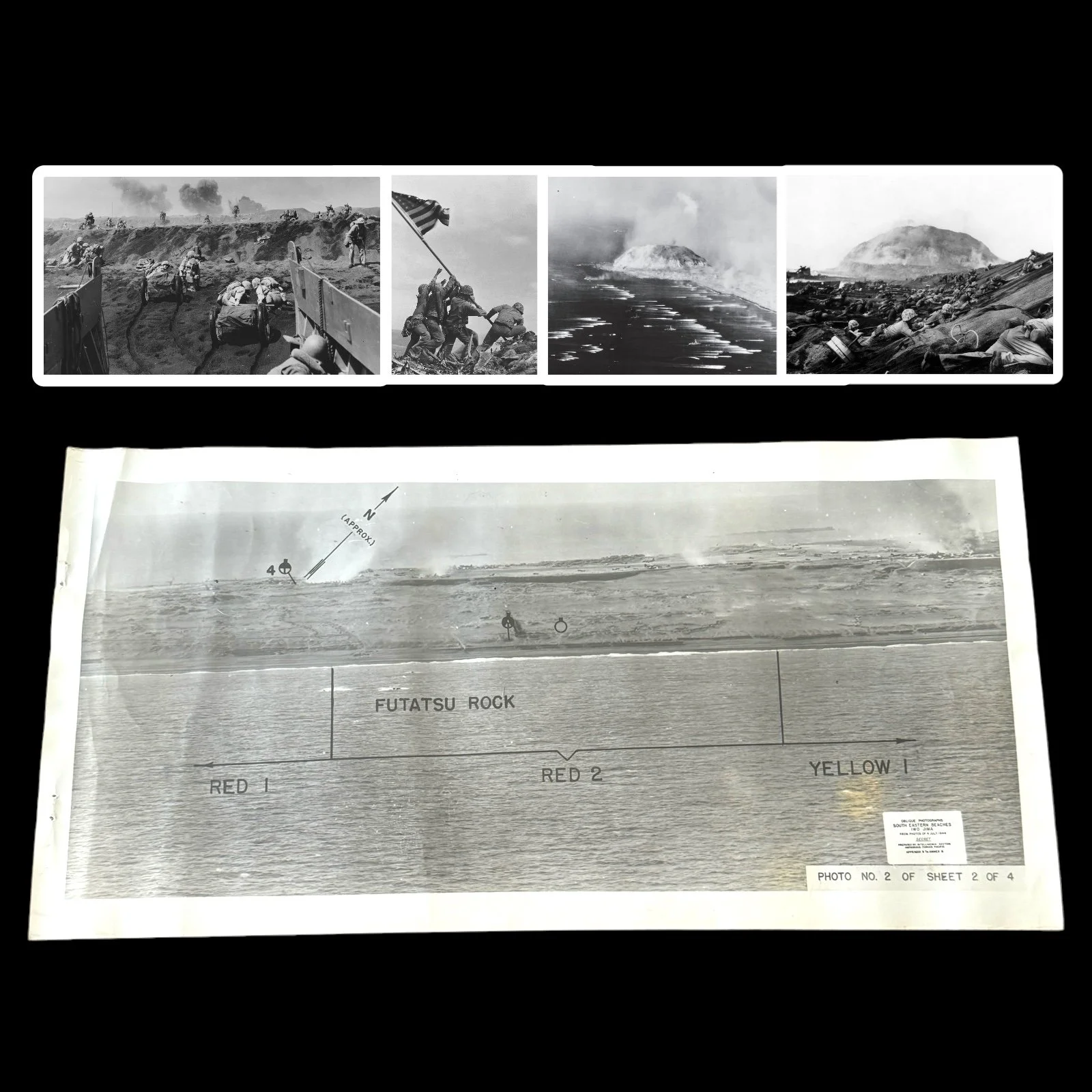 EXTREMELY RARE! WWII D-Day "SECRET" Battle of Iwo Jima RED 1 - RED 2 & YELLOW 1 Beach Invasion Defense Diagram South Eastern Beaches Iwo Jima