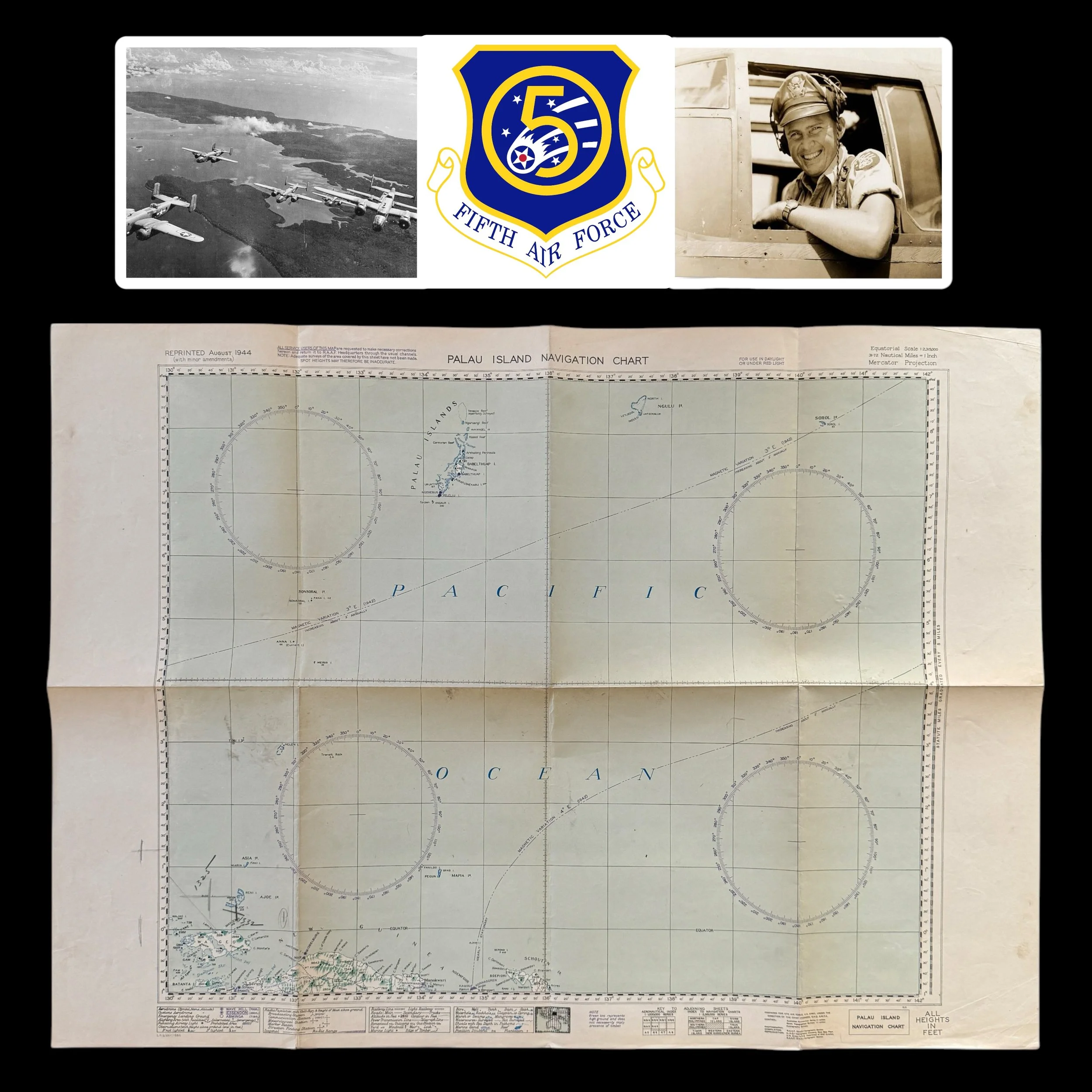 EXTREMELY RARE! WWII 1944 U.S. 5th Air Force Invasion of Peleliu Combat Flight Navigation Map (Specially Produced For U.S. 5th Air Force Missions)