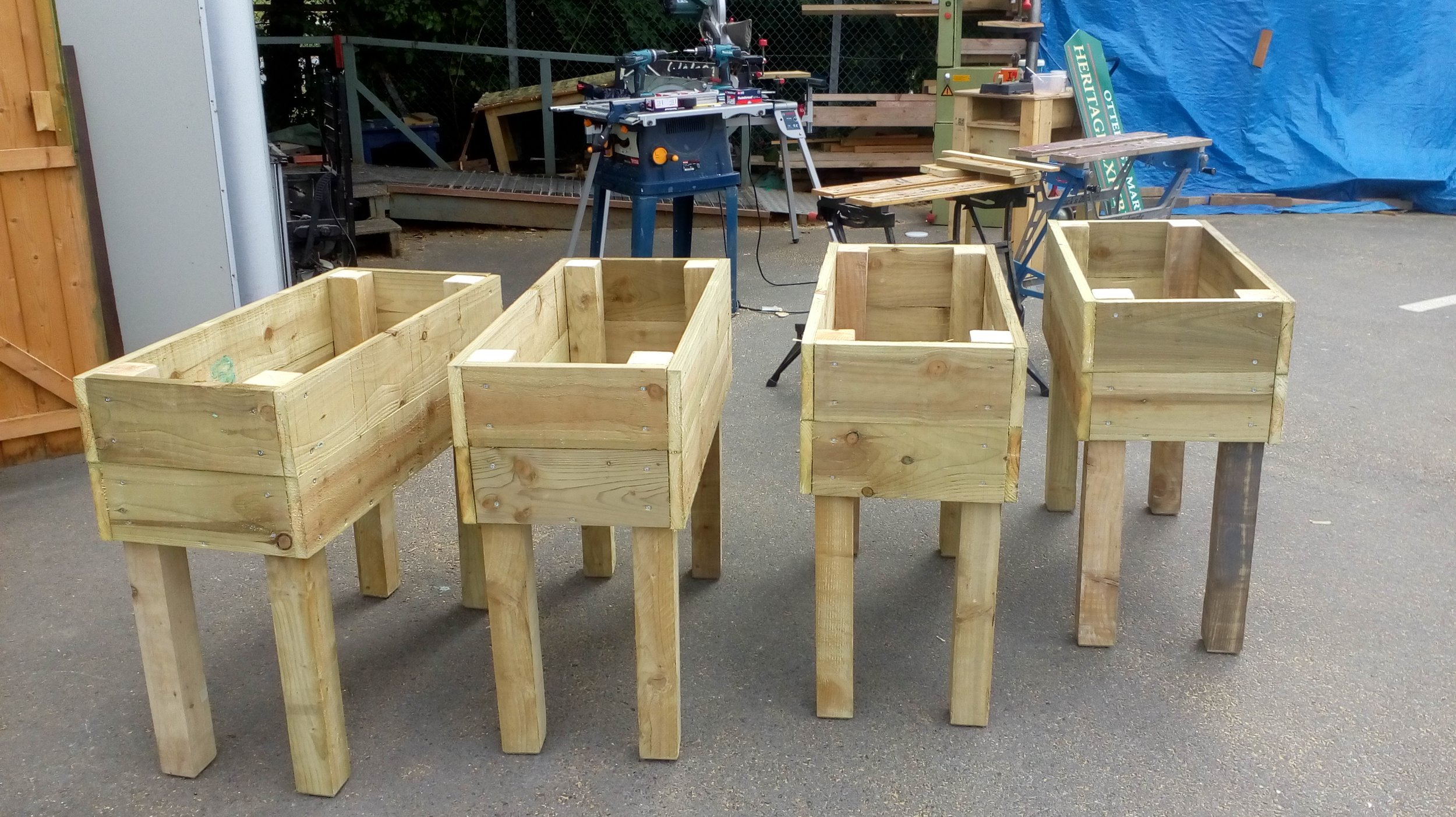 Raised wooden planters
