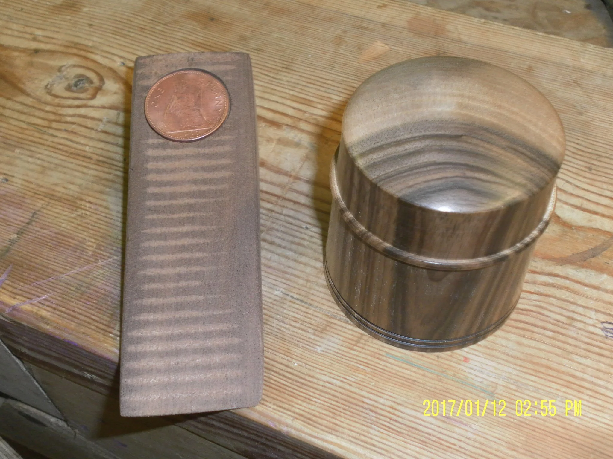 Turned wood and penny holder