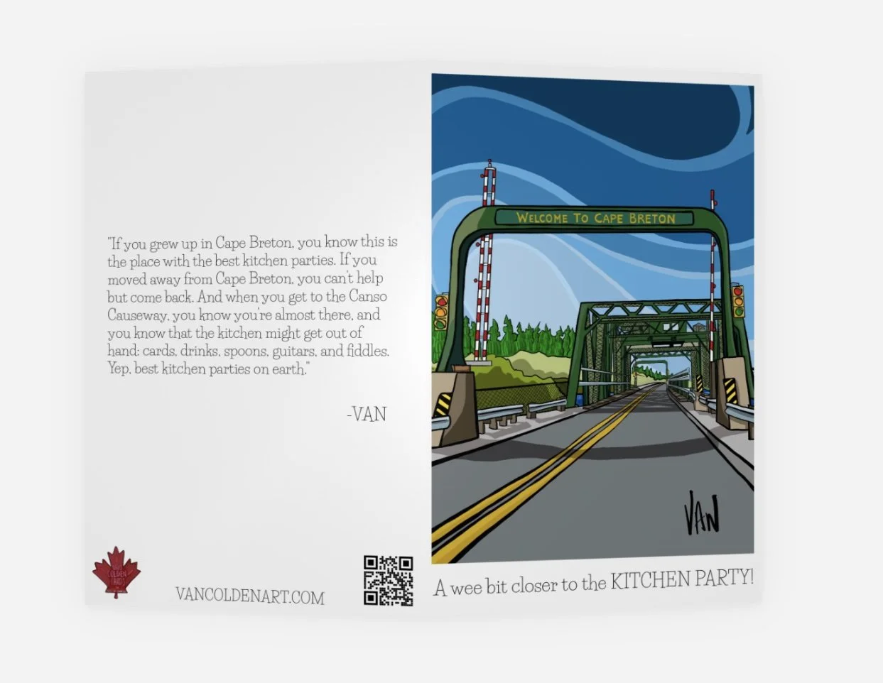 Canso causeway card showing the back and front. the inside it blank.