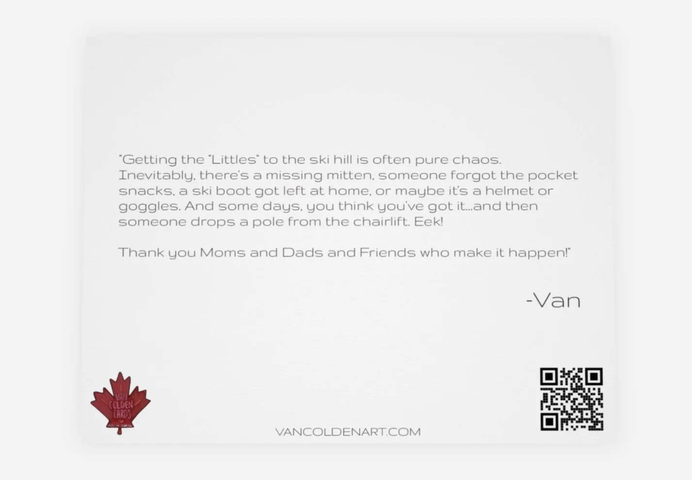 The back of the "Pole Drop" card with the artist message.
