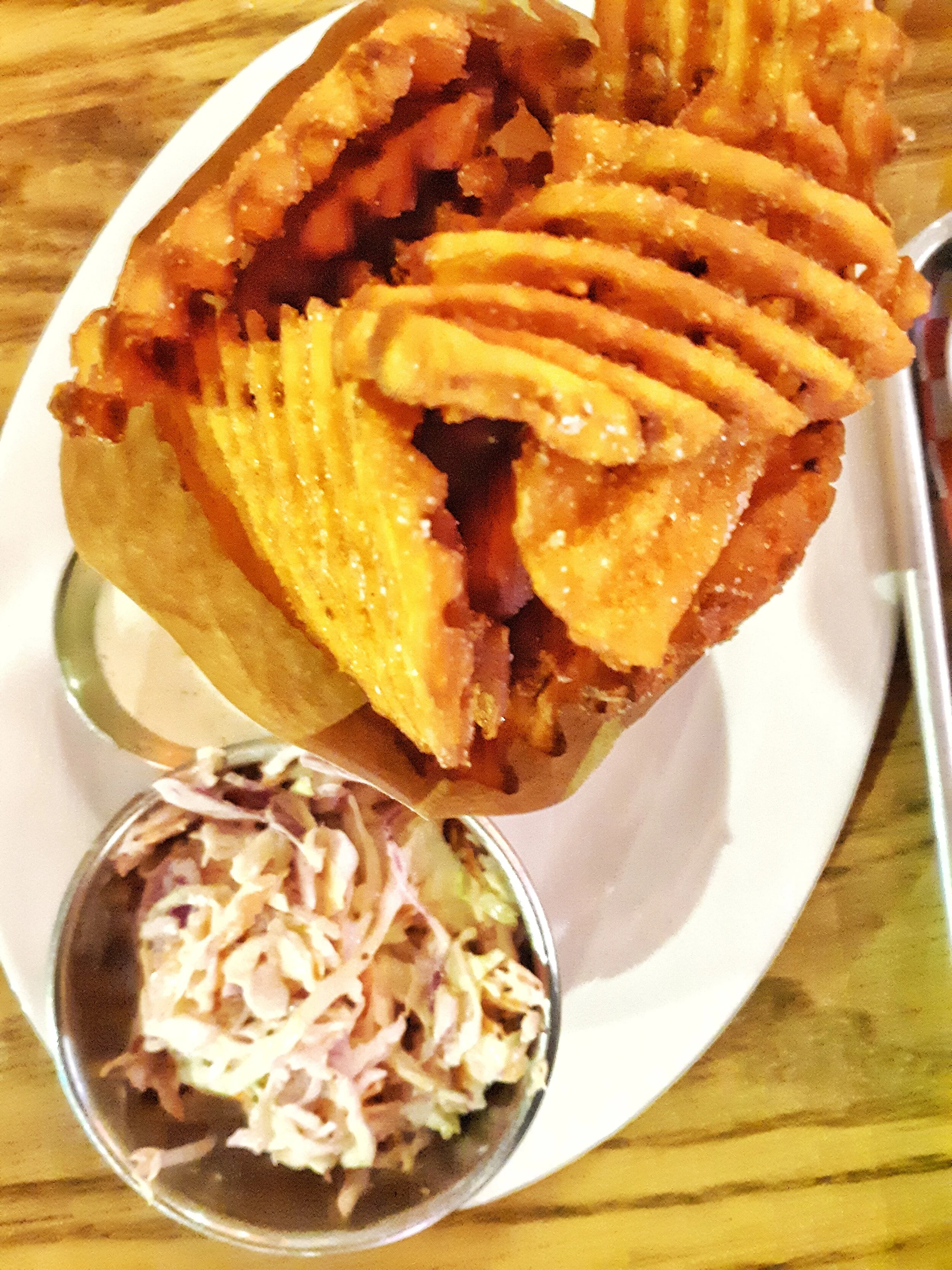 Sides: Sweet Potato Waffle Fries and Cole Slaw