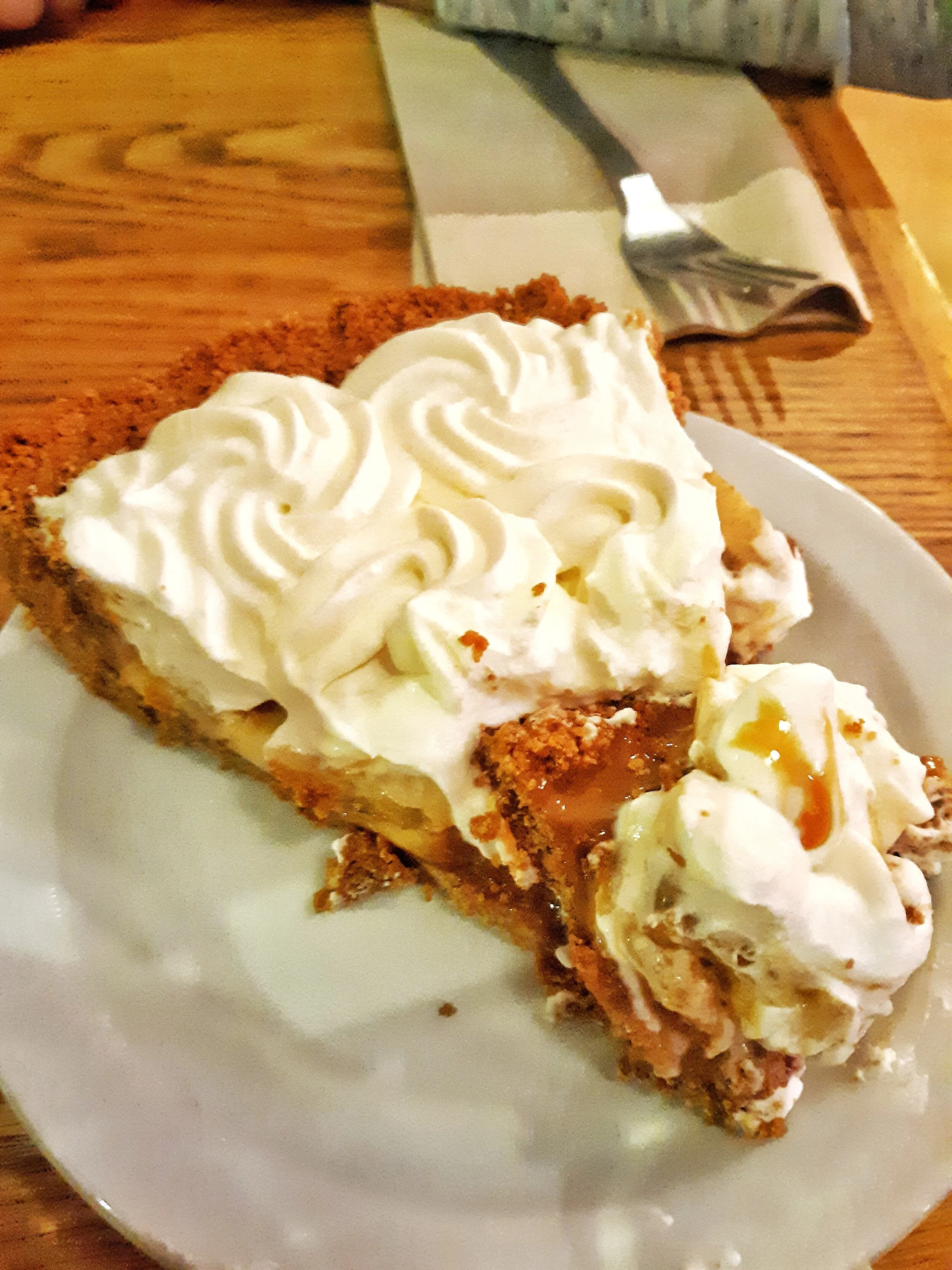 Our comped broken slice of 'Dulce de Leche Banana Cream Pie.'