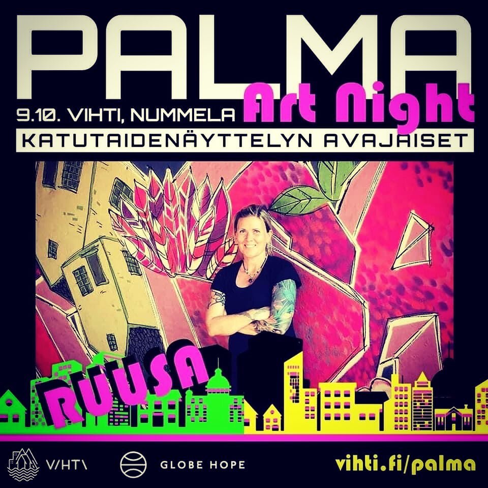 Nyt lauantaina 9.10. klo 15-23 Palma Art Night -tapahtuma Vihdin Nummelassa ✨ 

Liput @tiketti.fi 25&euro; 
musiikkia, katutaidetta, valotaidetta&hellip;. ✨

Tapahtuma on samalla katutaiden&auml;yttelyn avajaiset, jonka j&auml;lkeen Palman alueen teo