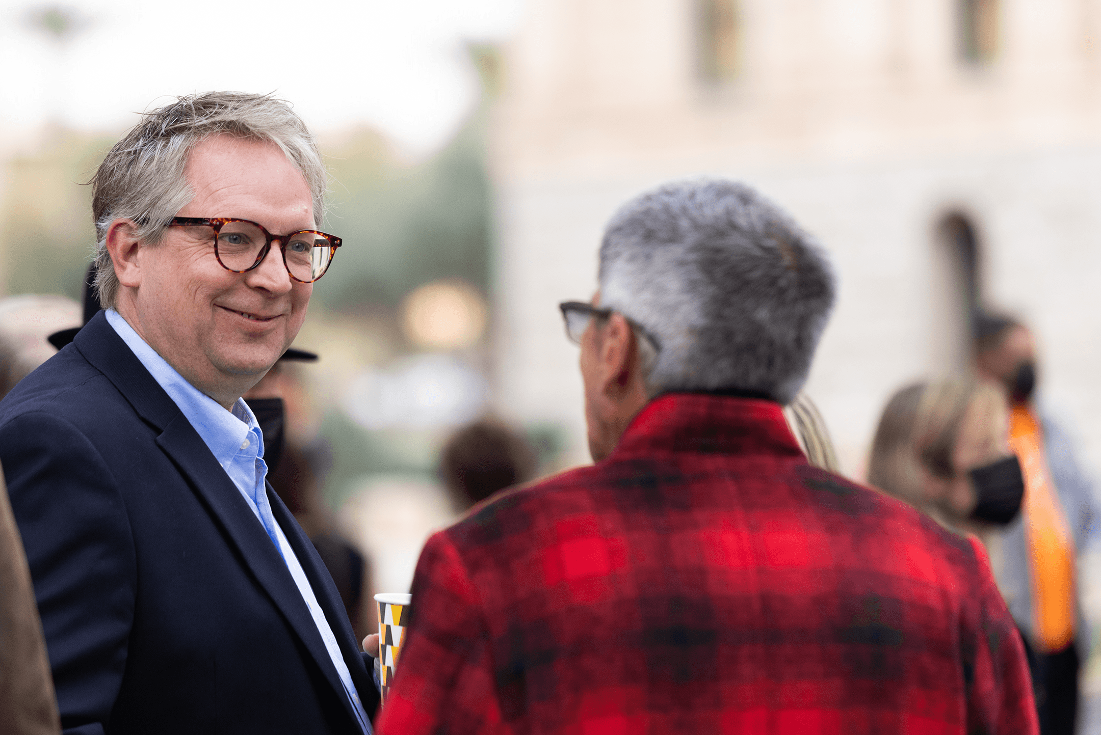  GCS Director of Communication Brian Flatgard talks with fellow Grace Lutheran Phoenix member Robert Charves.  