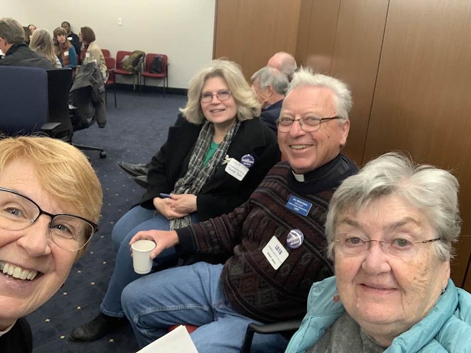 Bishop Hutterer, Teena Dorn (Fountain of Life, Tucson), Pr. Robert Jones (Santa Cruz, Tucson) and friend, who drove up from Tucson to participate, relaxed in the Senate Democratic Caucus Room between appointments. 