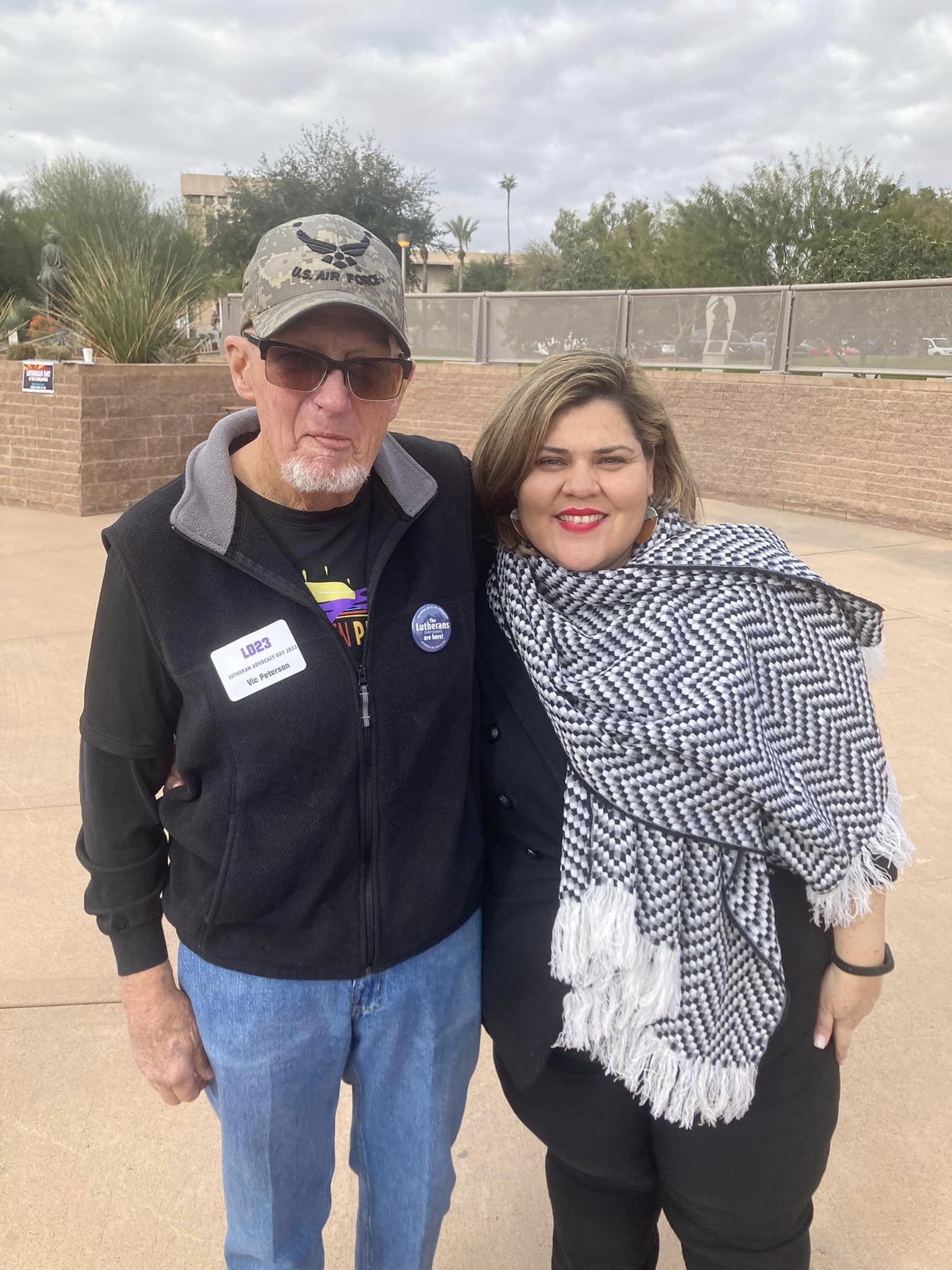  Vic Peterson (Christ Evangelical, Goodyear) gets an opportunity to pose with Sen. Raquel Terán (D), LD26, Senate Minority Leader. 