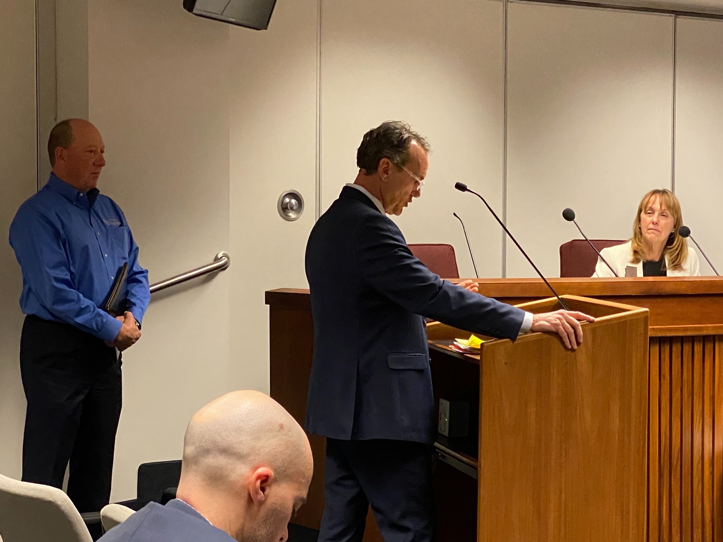  Tom Kertis, President &amp; CEO of St. Mary’s Food Bank (L), and Mark Barnes on behalf of Arizona Food Bank Network (C) testify before the Health &amp; Human Services Committee, including Rep. Selina Bliss (R), LD01 in support of HB2211. 