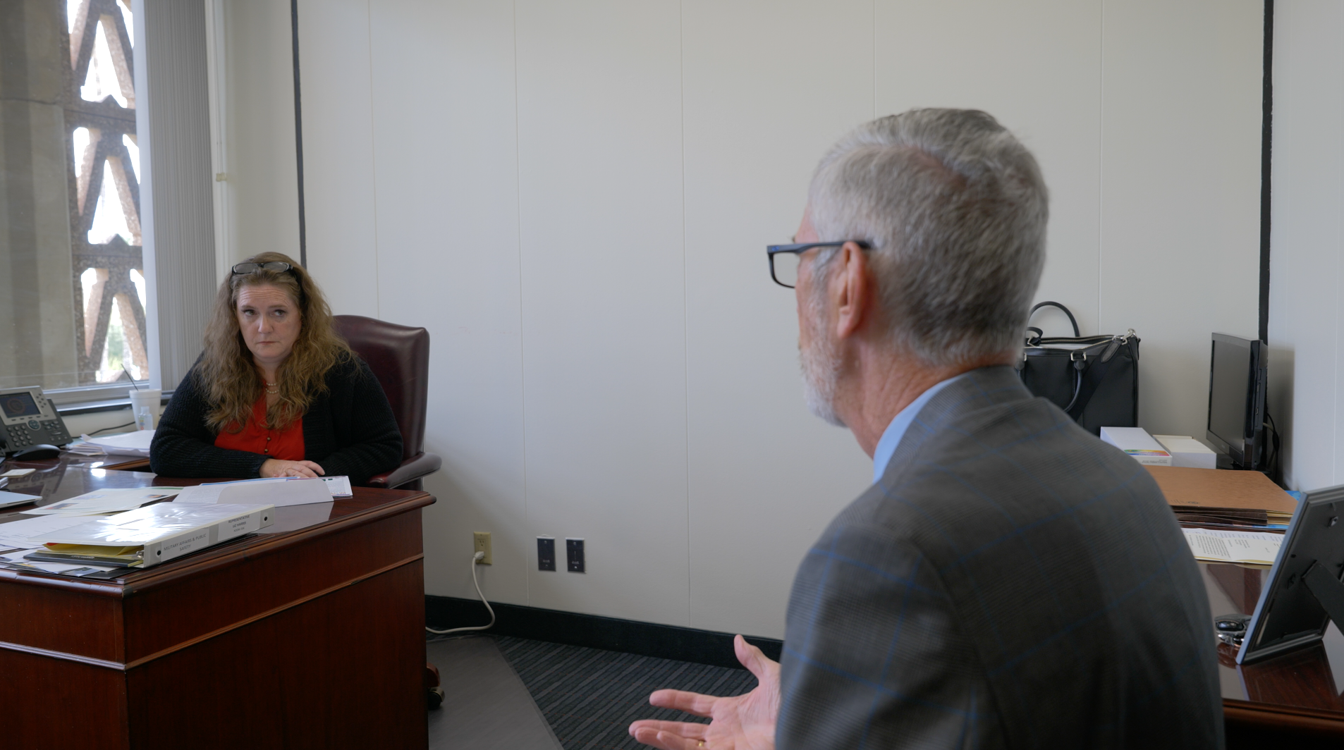  Mark Engel meets one-on-one with Rep. Liz Harris (R), LD13. 