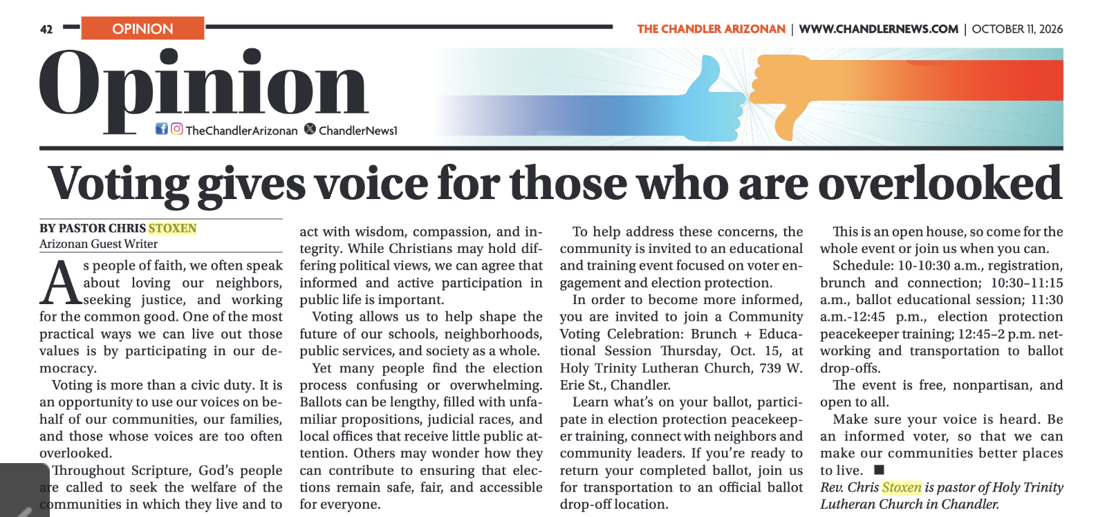 Voting gives voice for those who are overlooked: Opinion by the Rev. Christine Stoxen 