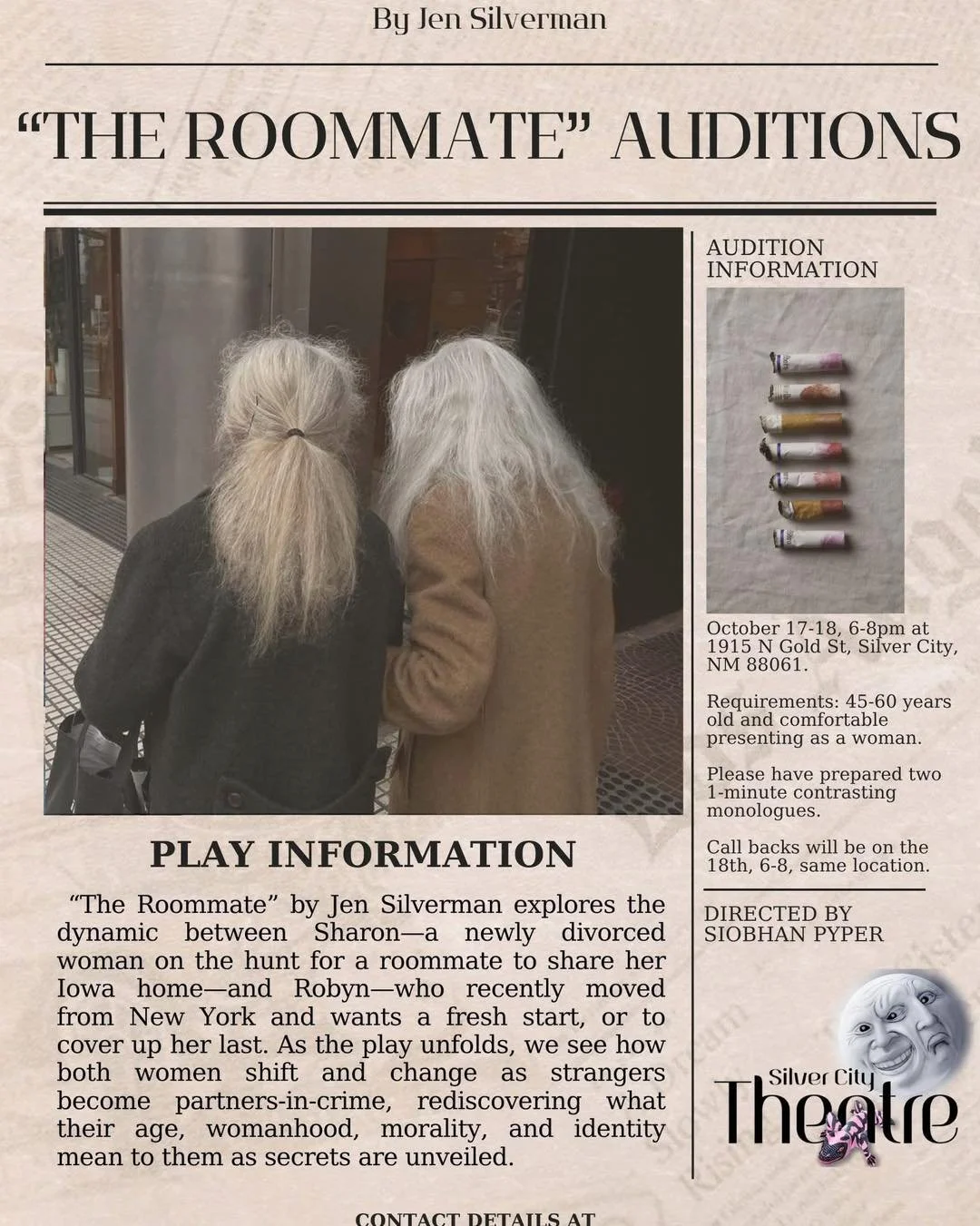 Silver City Theatre Auditions for &ldquo;The Roommate&rdquo; and also looking for a set designer!