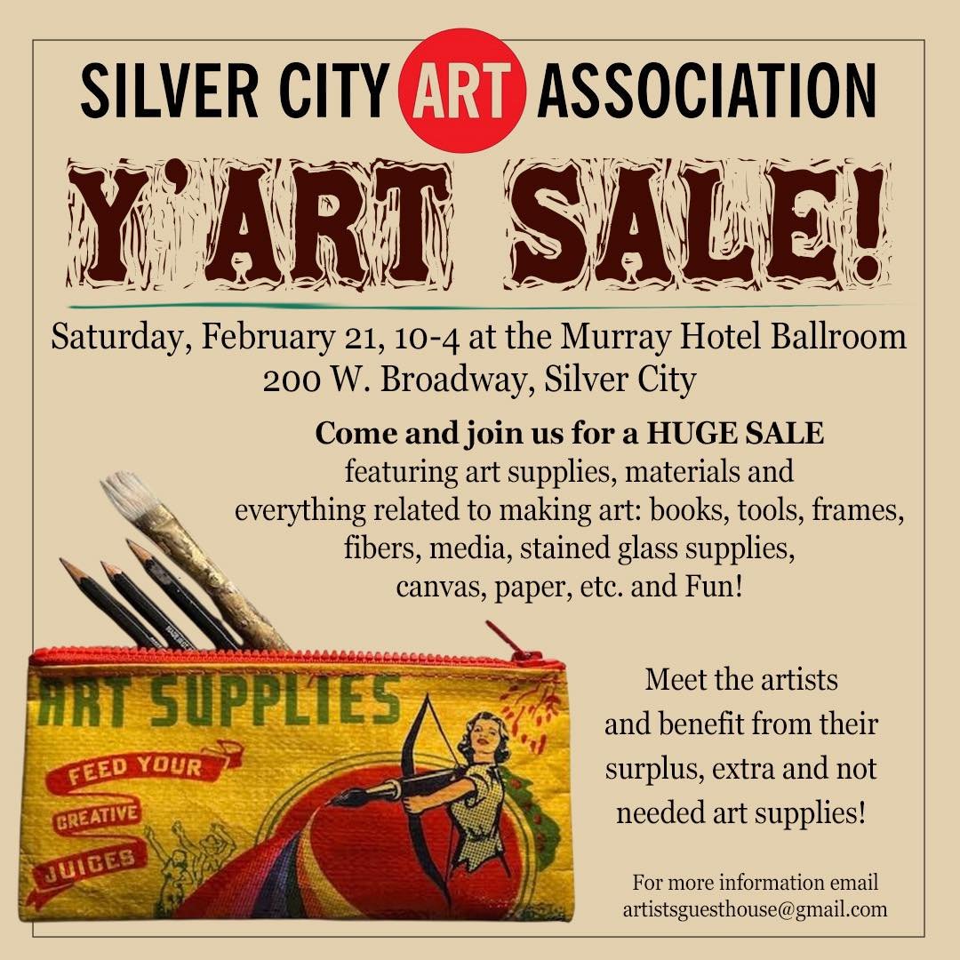 This Saturday lots of art related supplies! Our SCAA artists are spring cleaning. Everything you could use to make art!  #silvercityartassociation #visitsilvercity #silvercityart #silvercityarts #visitsilvercitynm #southwestarttowns