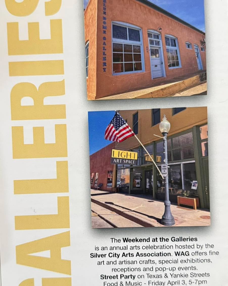 SILVER CITY ART ASSOCIATION WEEKEND AT THE GALLERIES
FIRST FRIDAY
Starts at 4:00 at the downtown 🔴 galleries! Block party with band Grant County Line outdoors at Texas and Yankie
Special opening exhibits, receptions at the Galleries! #silvercityarta