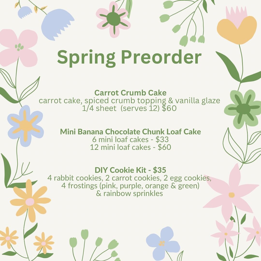 💐 our Spring Preorder is live on our website 🔗 in bio. Last day to place your order is Tuesday 3/26 @ 9pm 💐swipe for more details 💐

#spring #vegan #glutenfree