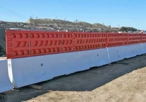 Security barriers for distribution centers near Clarksburg, California.