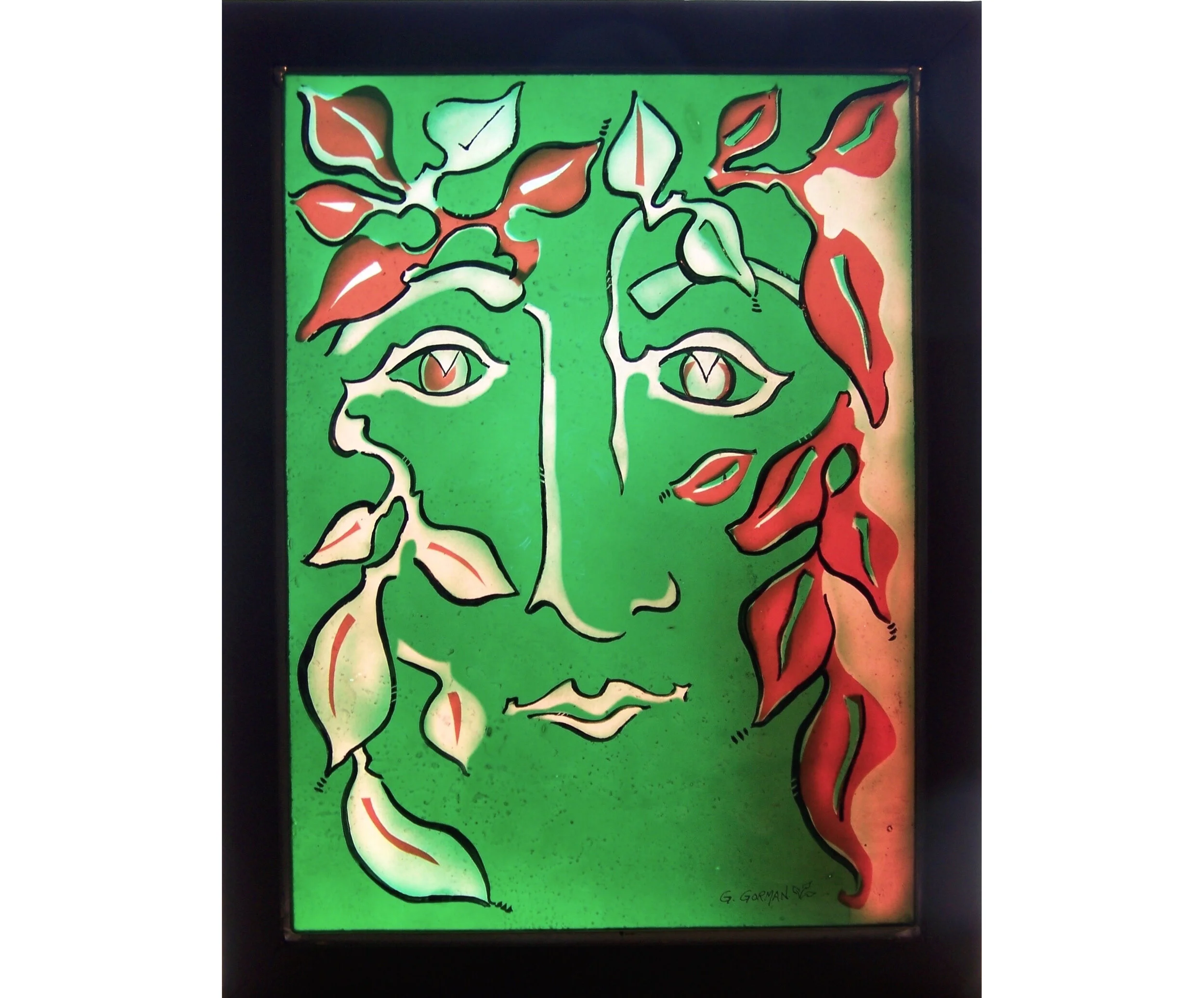 Green Head with Red and White Leaves