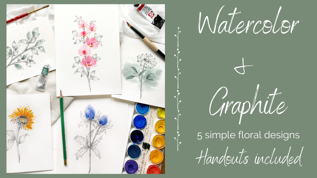 watercolor class, simple florals. sketching, drawing