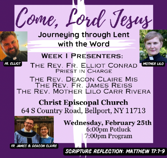 Wednesday, February 25, Ecumenical Lenten Gathering 6-8 pm Rand Hall*