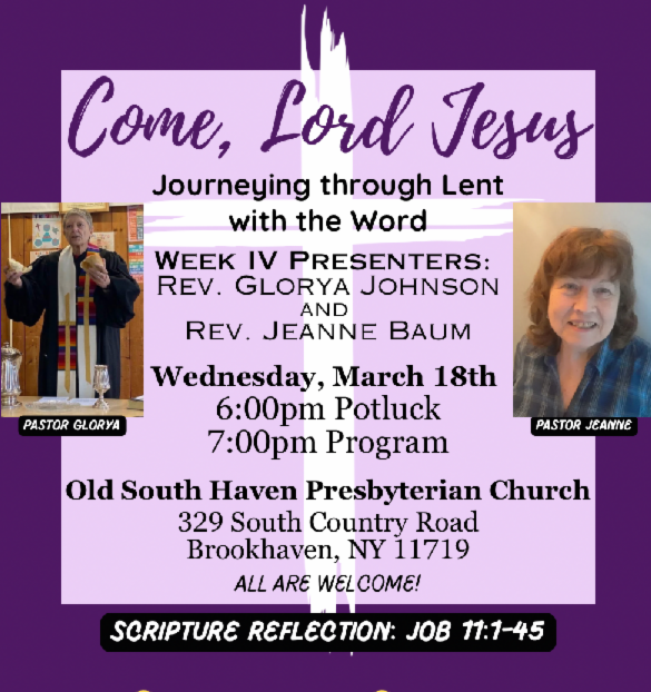 Wednesday, March 18, 6-8pm Ecumenical Lenten Study, Week 4