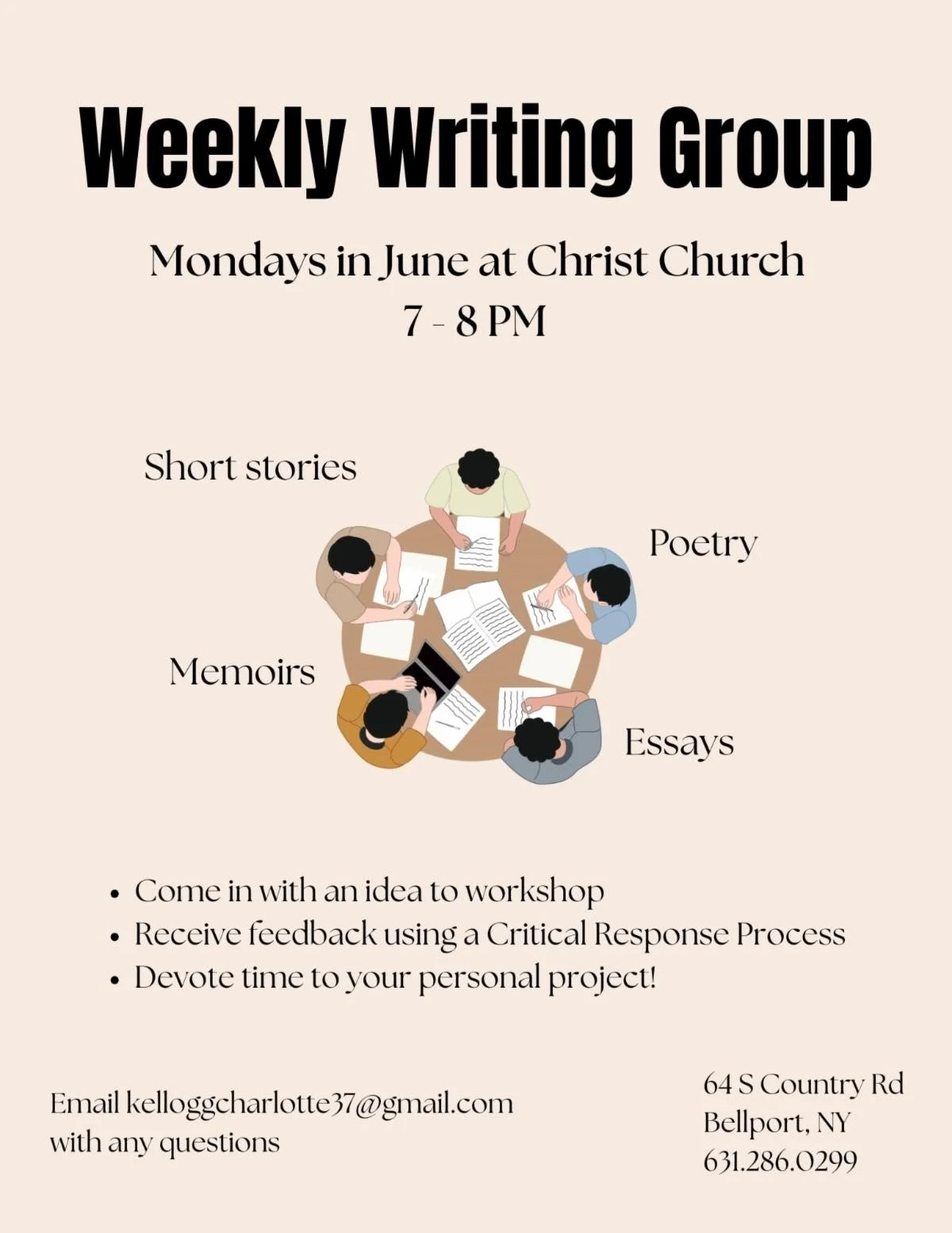 Monday, June 29, 7-8 pm , Weekly Writing Group