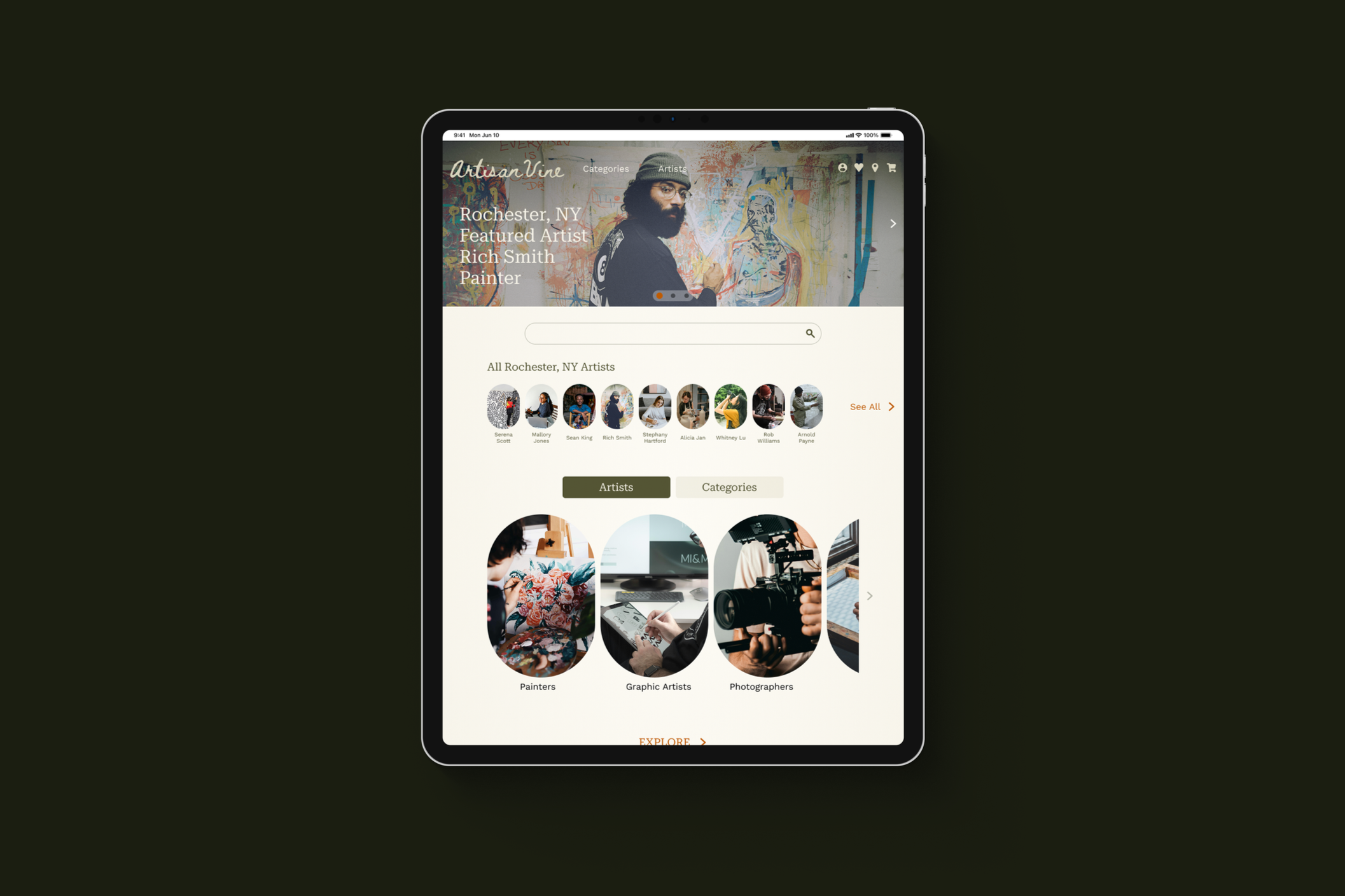 Tablet size "Shop" pathway screen.