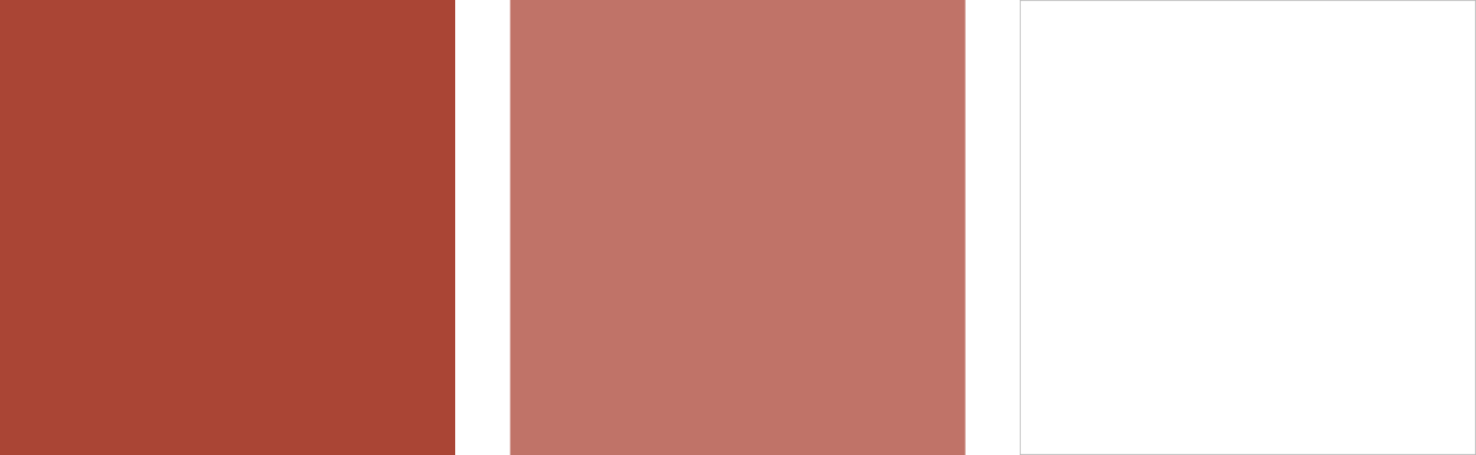 Color swatches of deep orange, dusty rose, and white.