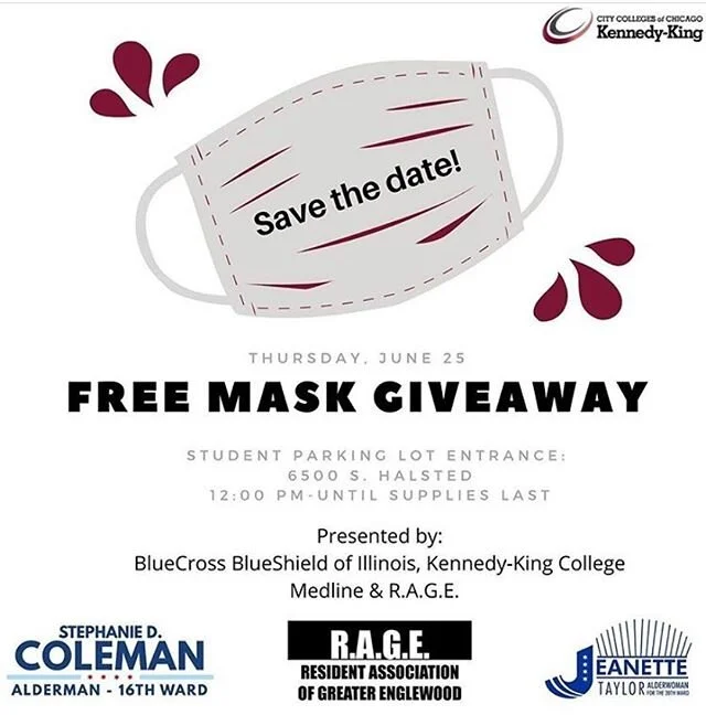 @kennedyking6301 is putting on a Free Mask Giveaway on Thursday! DM us if you want to volunteer! #englewood #englewoodchicago #southsidechicago #westenglewood #chicago #freemasks #theyardillinois