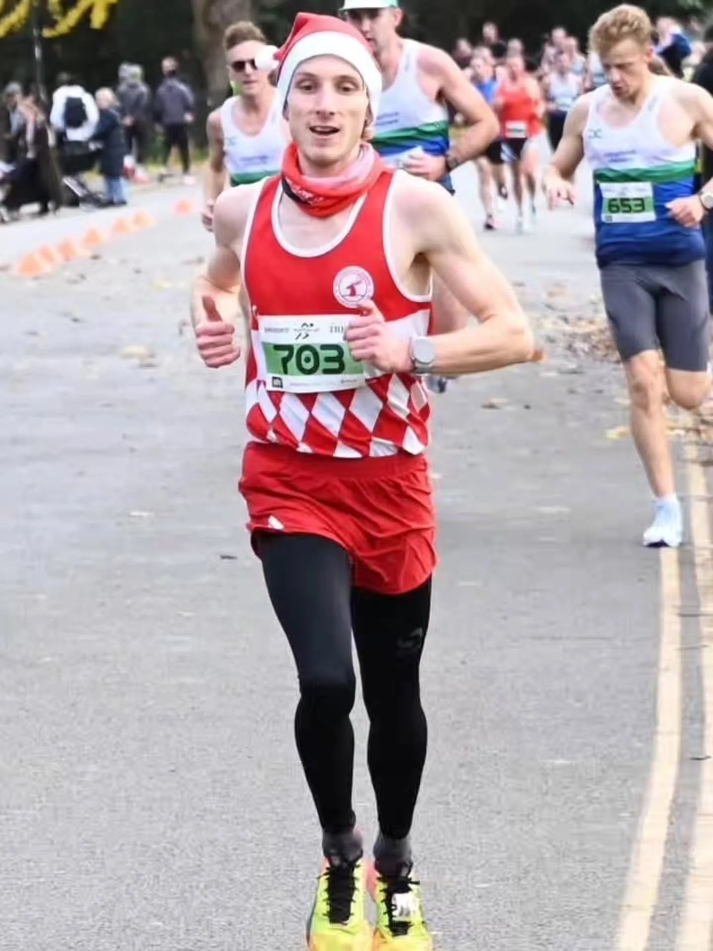 Battersea Park 10k 🎅🦌

Callum Allcock-Green &ndash; 1:02:19
'This was a race to celebrate my and my girlfriend (Lucy)'s birthdays. Our friends thought it was a good idea to have me dressed as Santa with a sleigh and some reindeer. A very nice morni