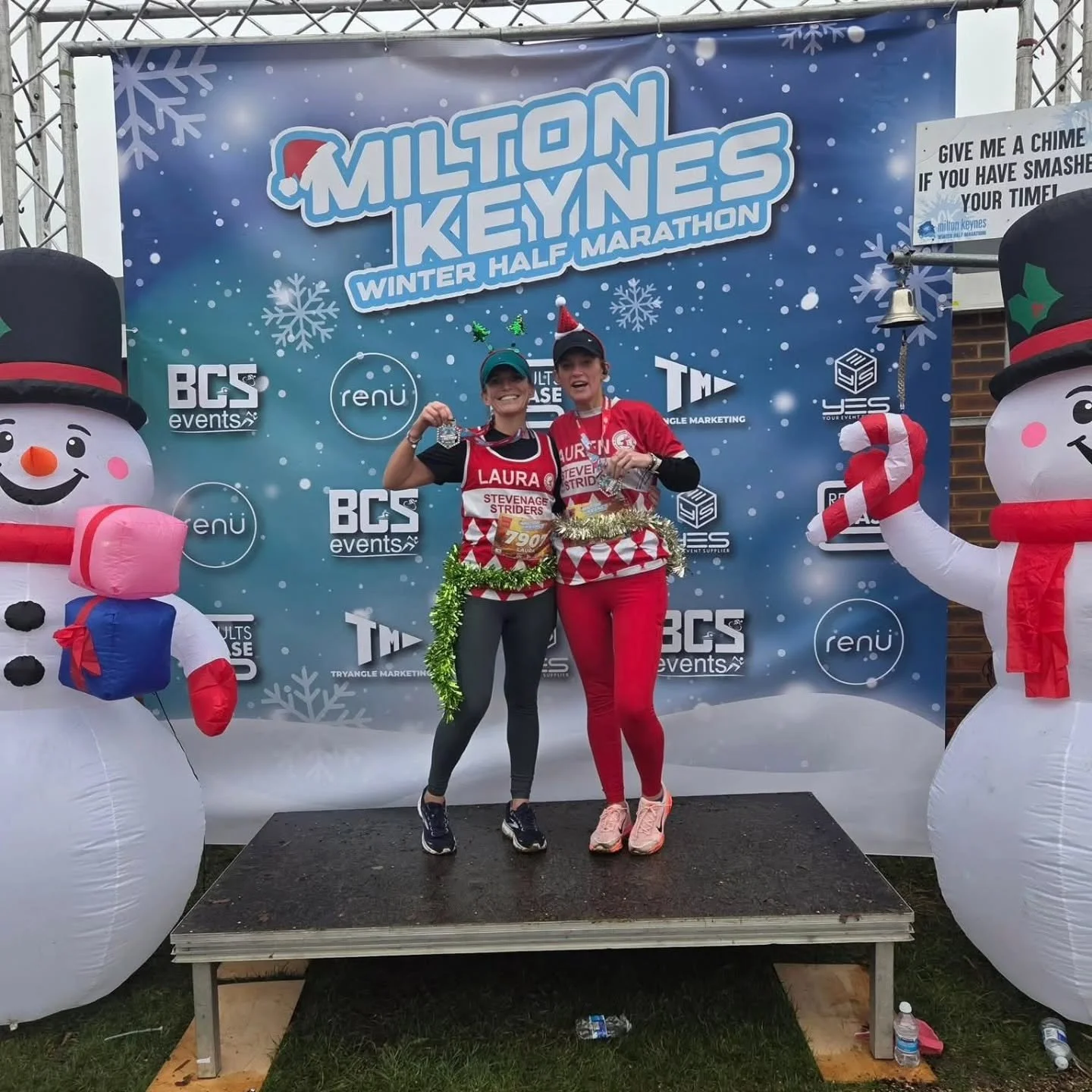 Milton Keynes winter half marathon 
Laura Duffield &ndash; 02.11.45
'The last half marathon to complete our half a month challenge for the year'
Lauren Pegg &ndash; 02.11.46 &ndash; Course best
'The last of our &lsquo;one half a month&rsquo; challeng
