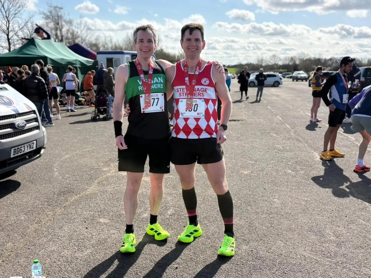 Essex 20 miles

Jim Callaghan 2.54.17 Downsides: Five laps of a four mile course on a disused airfield, so not very scenic. Some strong headwinds.
Upsides: Dry, bright, cool, flat(ish). A sub-3hr. I&rsquo;ll take that.

Jamie Cecil 2.21.36 Target of 