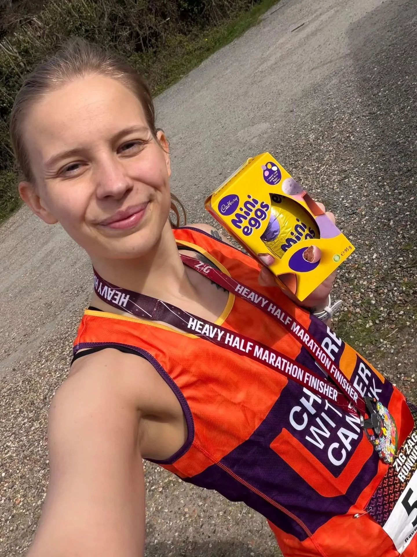Easter 20 miles

Bethany Harris 4:42:07 "3 laps round the beautiful Suffolk countryside to complete my longest training run in my marathon plan! A little hilly but we got it done &amp; I  got an Easter egg at the finish line too!!