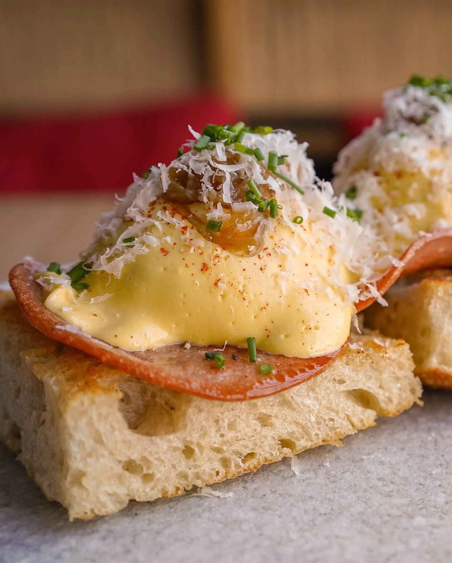 Eggs Benedict🍳

Grilled Mortadella, Rosemary Hollandaise, Poached Soft Eggs, Aged Goat Cheese, Caramelized Onion, House Focaccia

Honduran Baleadas

House-made Flour Tortilla with Spiced Sweet Potato, Scrambled Eggs, Refried Beans, Cotija Cheese, Av