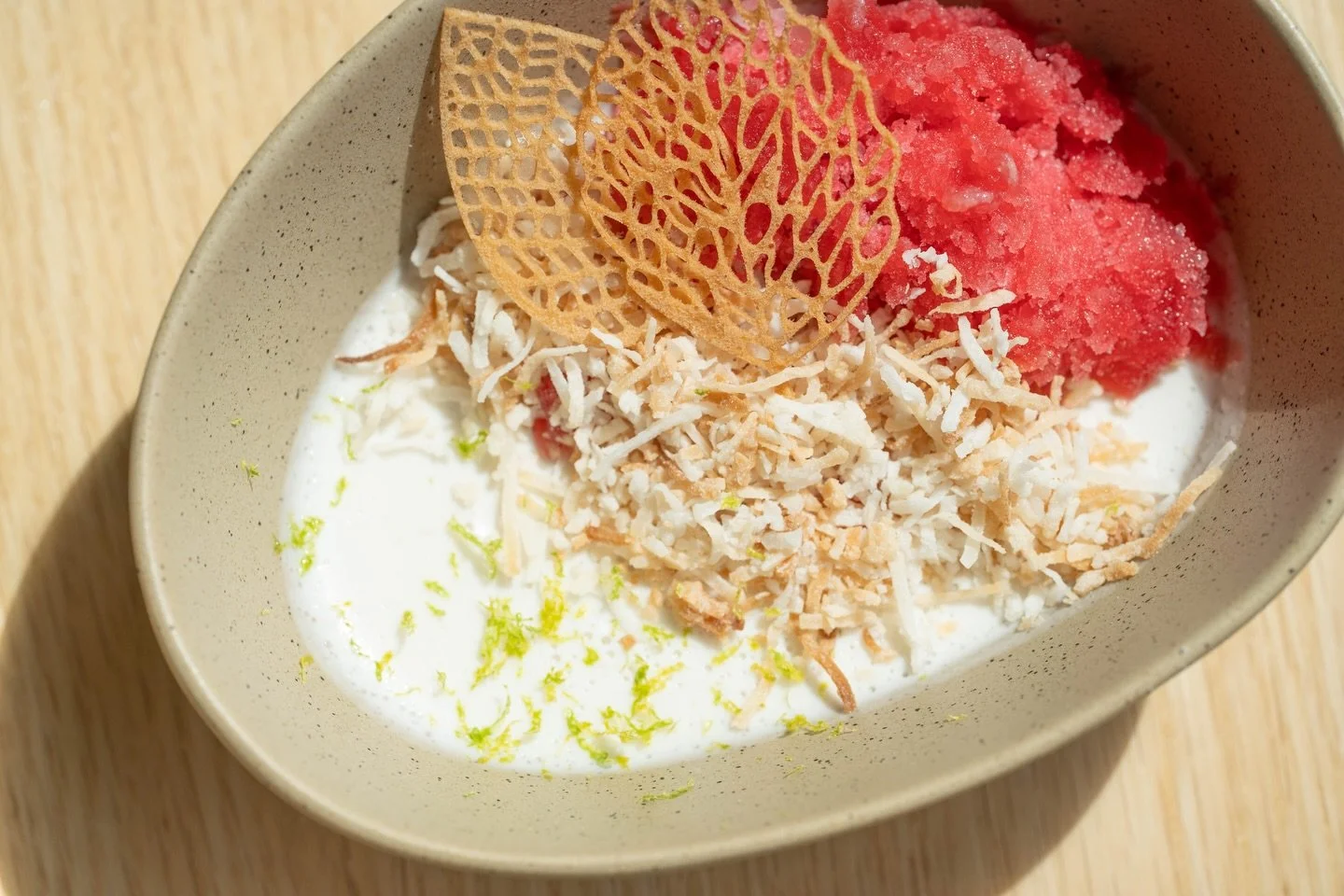 lemongrass coconut panna cotta

Lemongrass Infused Coconut Milk Panna Cotta, Raspberry Lime Granita, Coconut Tuile