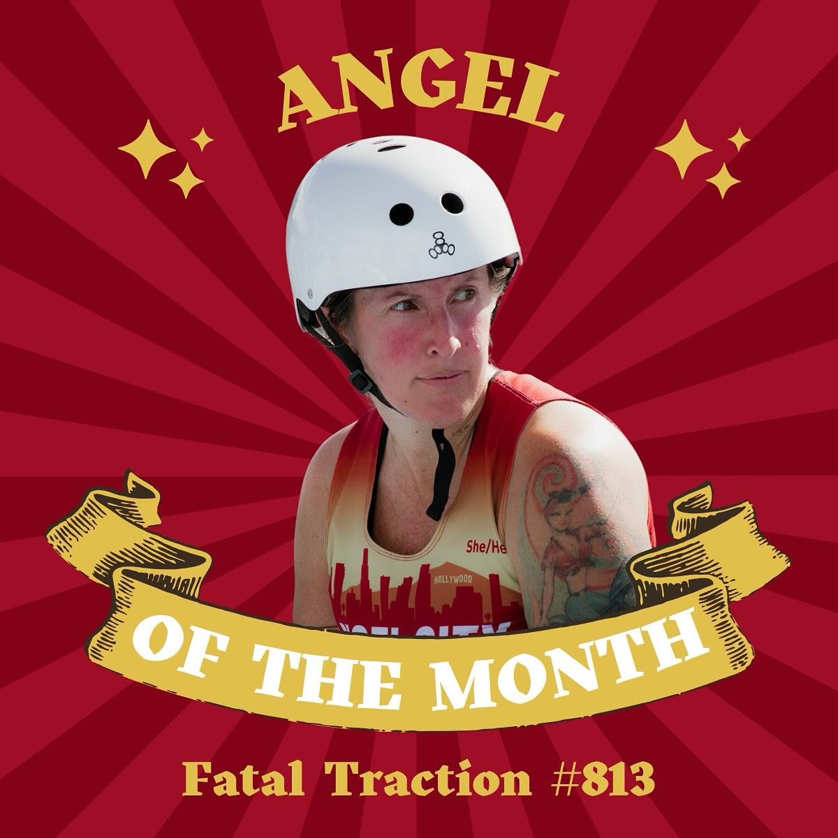 Our November 2024 Angel of the Month, 
Fatal Traction!

Fatal joined Angel City in 2023 from Ventura, where she skated since 2010. As Head of Gaming &amp; Roster Manager, she ensures competitive matchups that boost our team success &amp; rankings. Fa