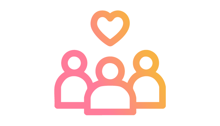 Illustration of three people with a heart above them, symbolizing inviting supporters to join a care community.