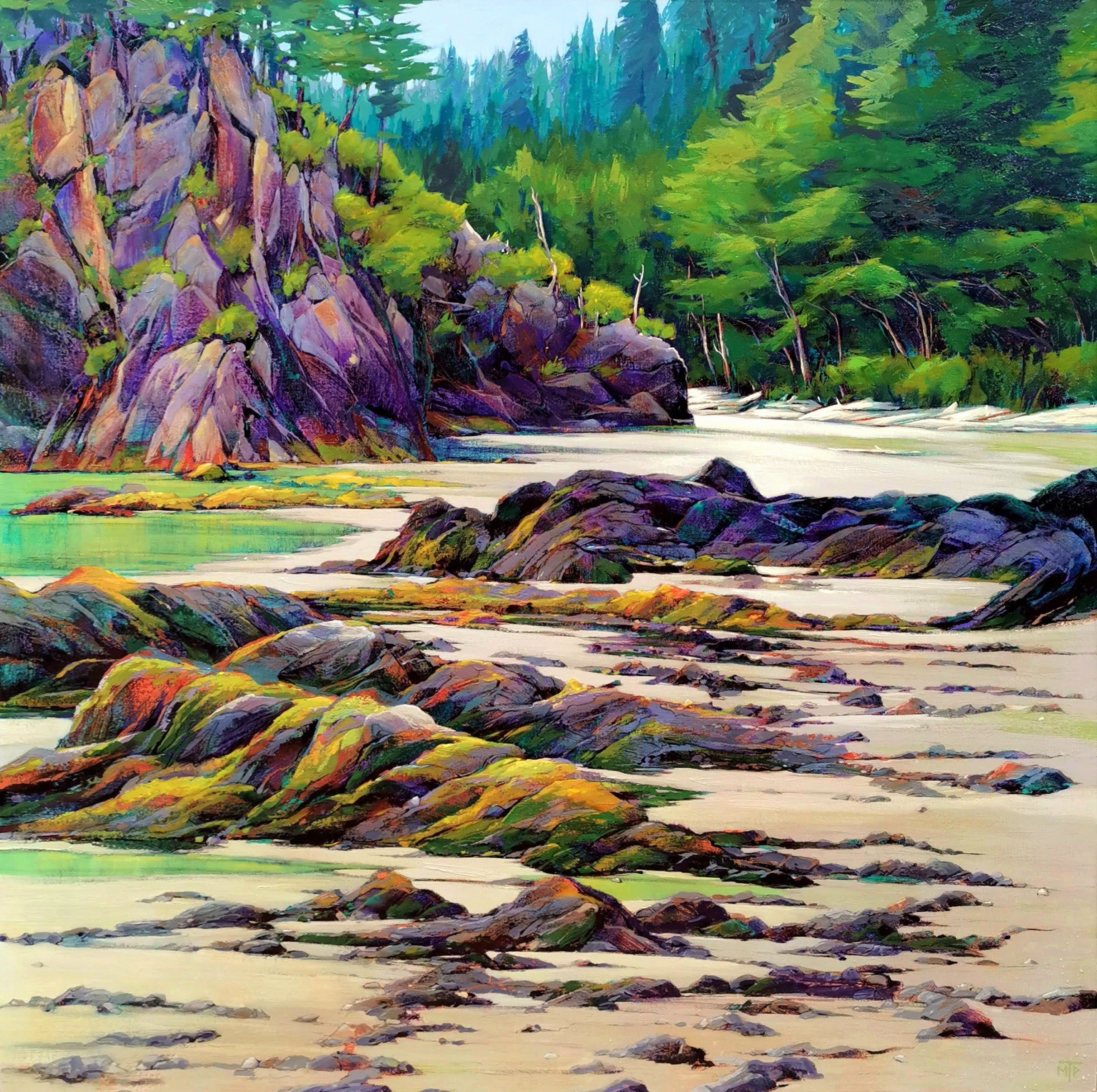  Low Tide at Brady’s Beach    Acrylic on canvas, 48x48 inches, $6,500  