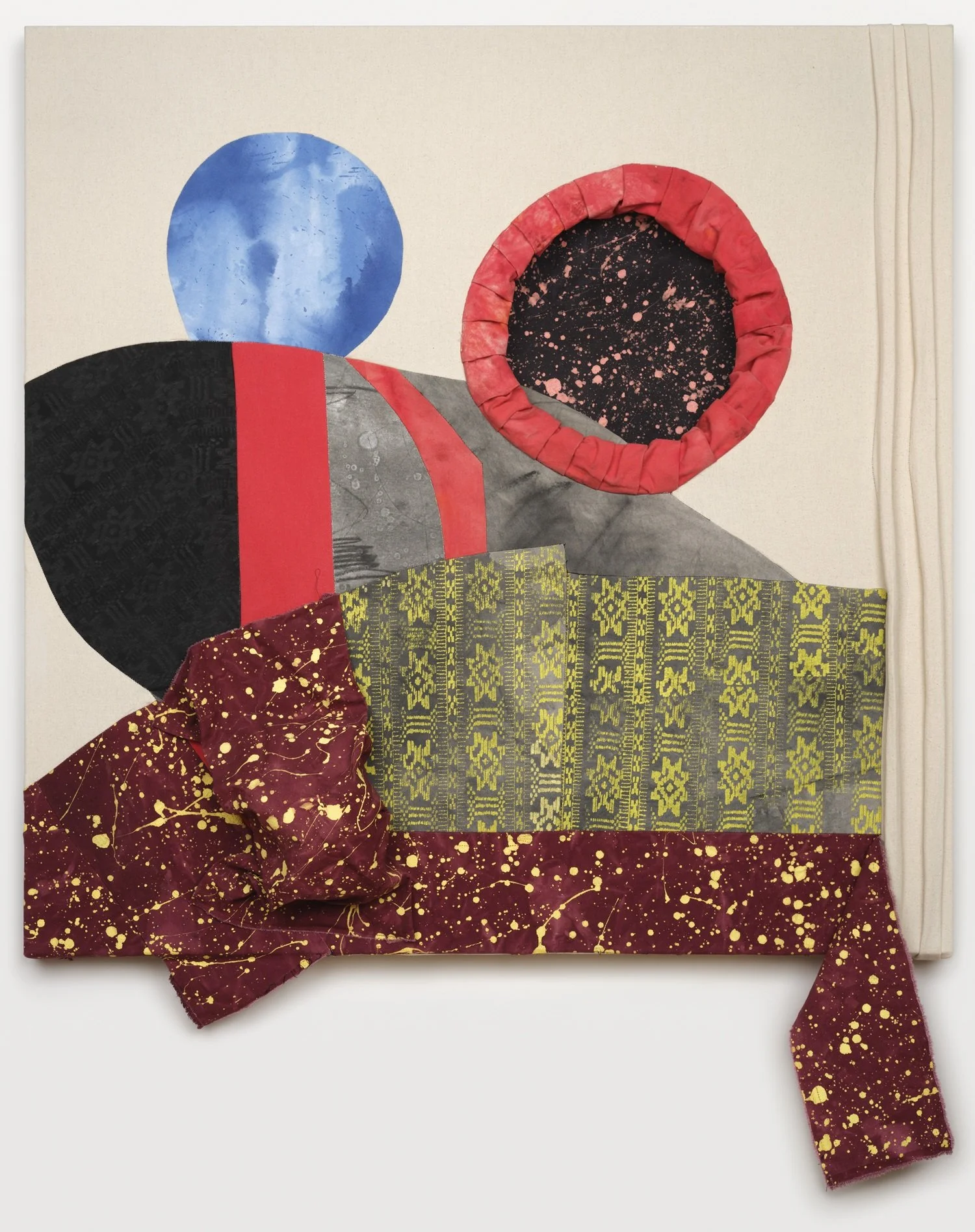   Morning Star, &nbsp;Sewn canvas collage: canvas, cotton thread, graphite, acrylic, fabric stiffener, screenprint ,  36×36 inches, 2024 